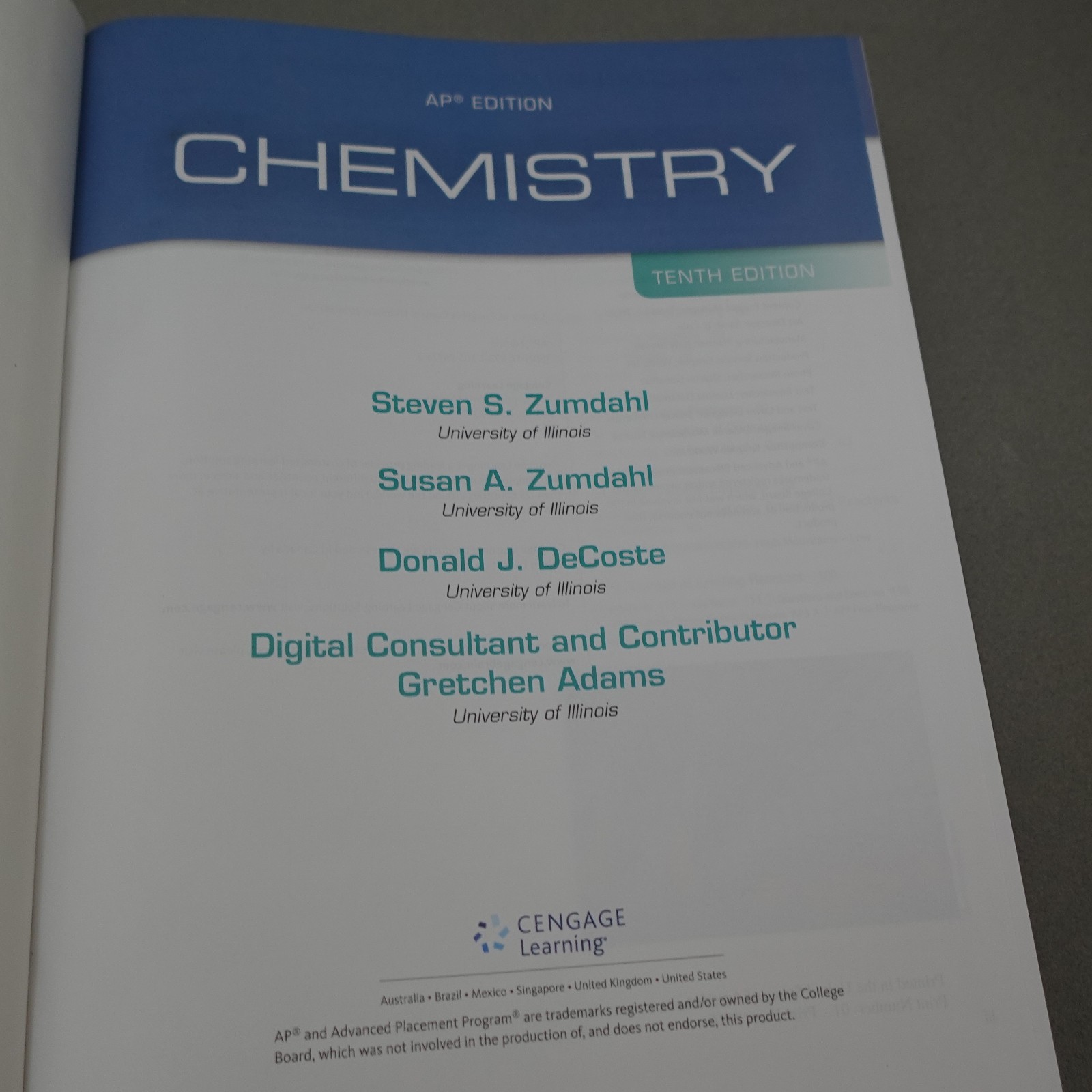 Chemistry AP Edition 10th Hardcover by Zumdahl Textbook