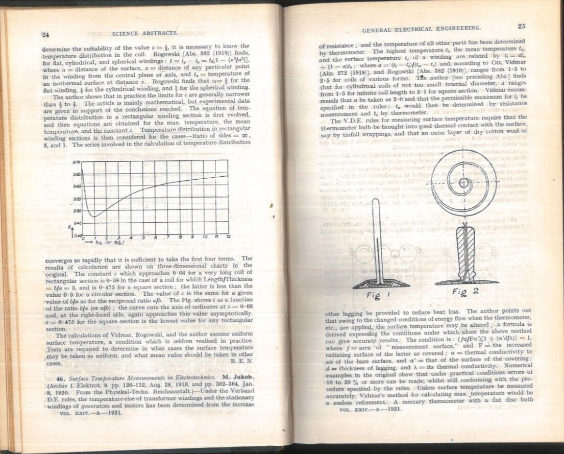VINTAGE 1921 SCIENCE ABSTRACTS 1921 B ELECTRICAL ENGINEERING 654 PAGES