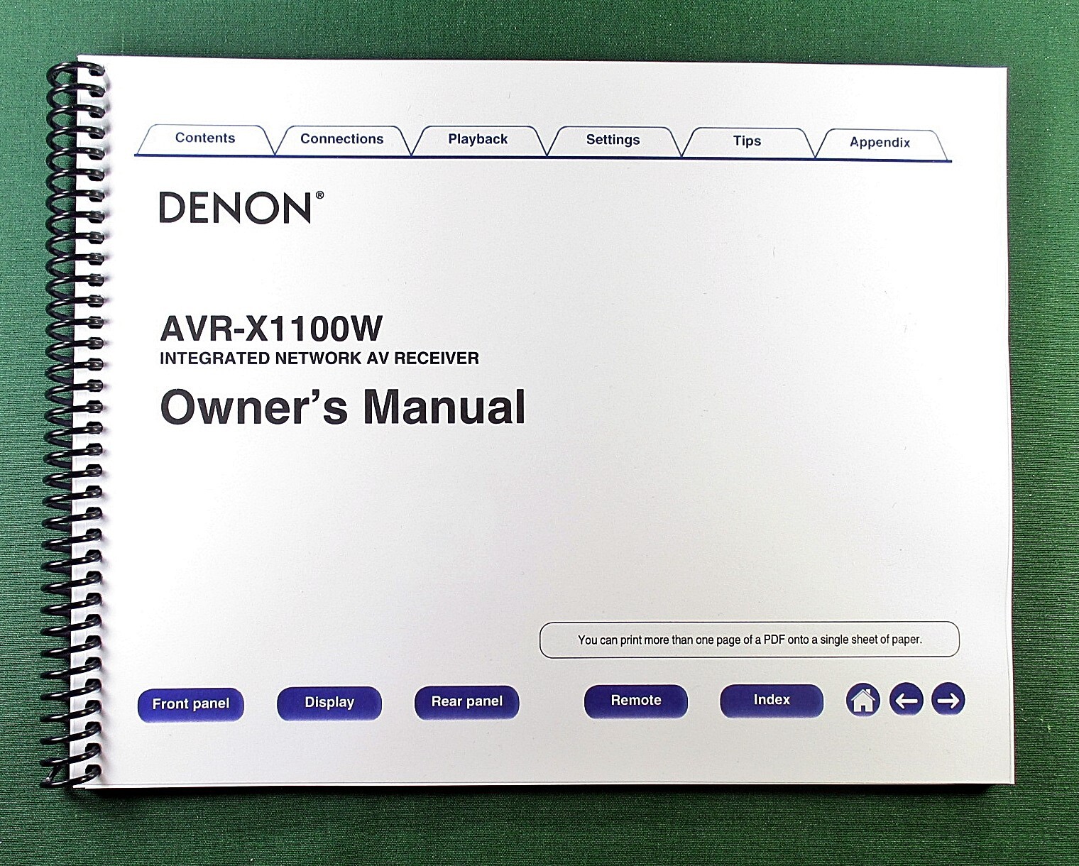 Denon AVR-X1100W Instruction Manual: Full Color 259 Pages & Protective Covers!