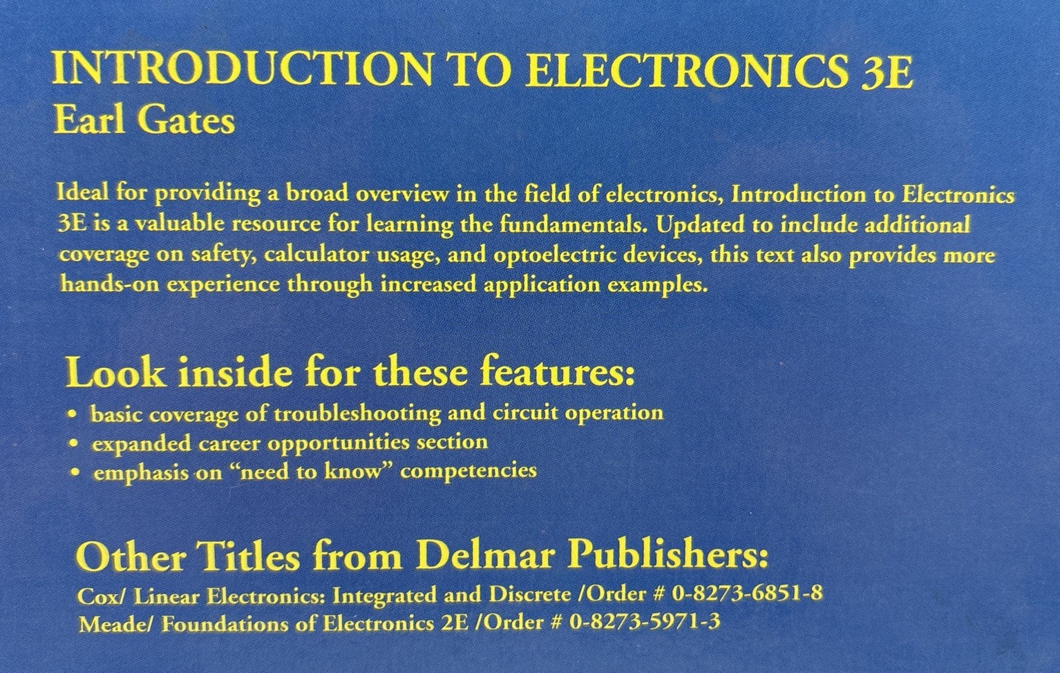 Introduction to Electronics 3rd Edition: Hardcover, Earl D. Gates, Delmar Publ