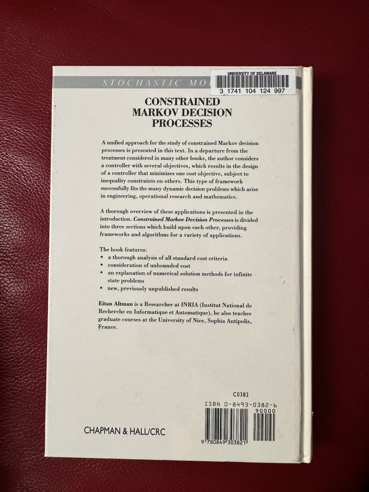 Constrained Markov Decision Processes, Hardcover by Altman, Eitan, Like New