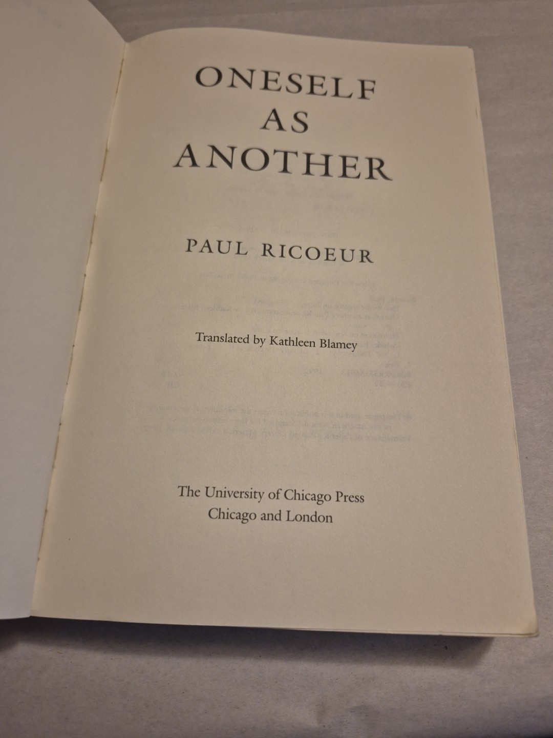 Oneself As Another by Paul Ricoeur TPB Philosophy Narratology Theory