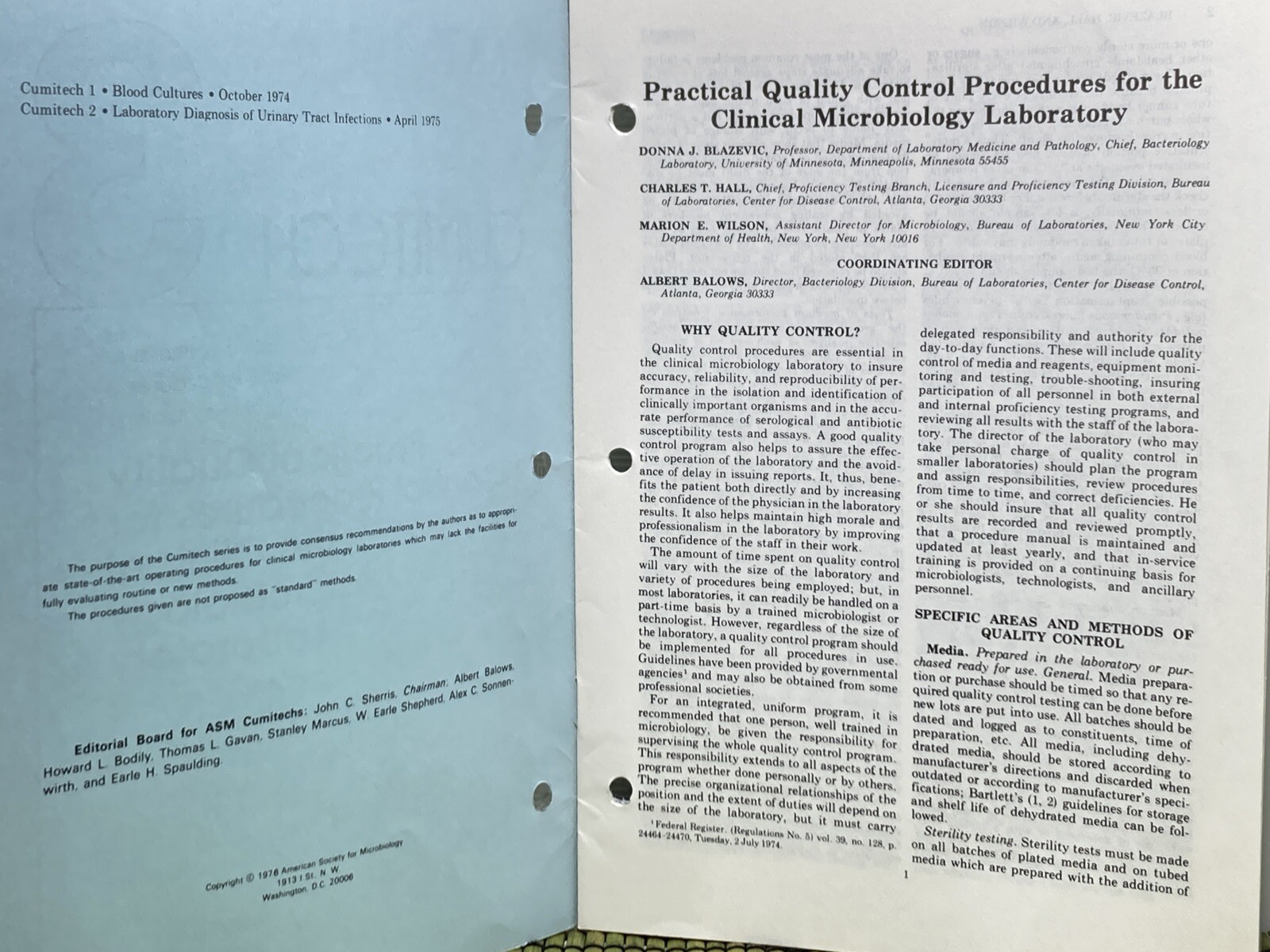 Cumitech 3 Practical Quality Control Procedures Clinical Microbiology Lab 1976
