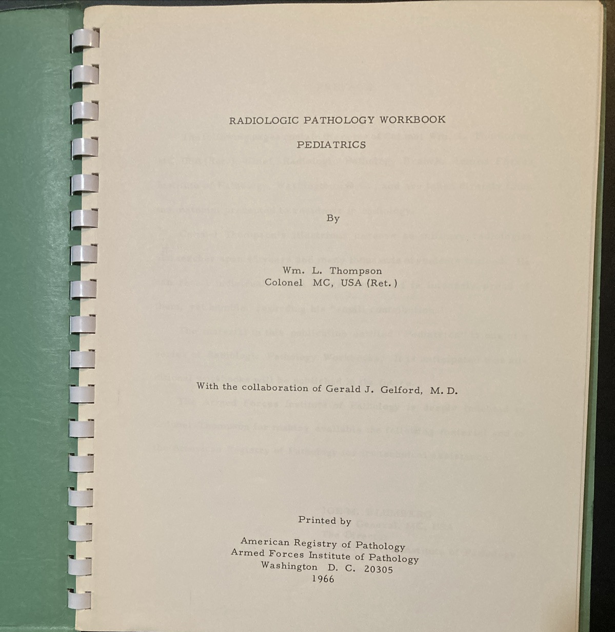 AFIP Pediatrics Radiologic Pathology Workbook 1966