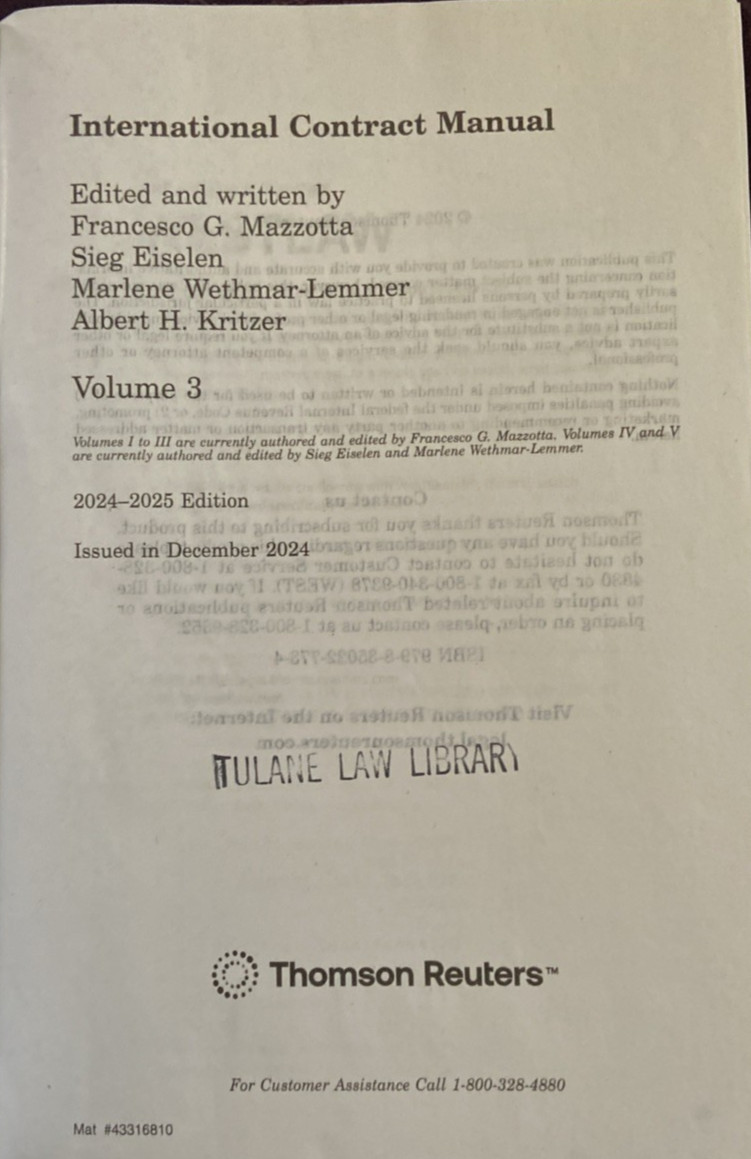 International Contract Manual Volumes 2, 3, & 5 Dec 2024 Thomson Reuters
