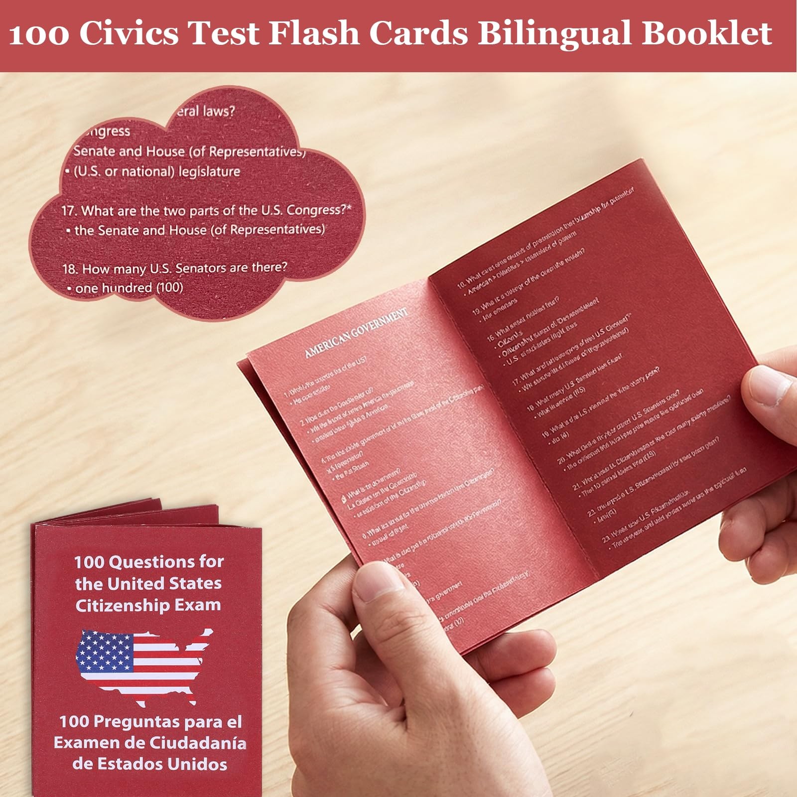 Us Citizenship Test Study Guide 3.5 inches x 2.6 x 0.1 inches, Red