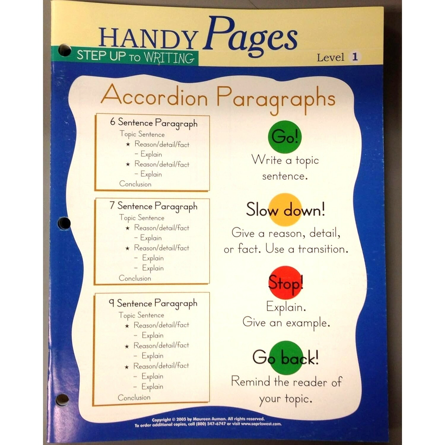Pack (10) Handy Pages Step Up to Writing: Accordion Paragraphs, Level 1 (gr 7-9)