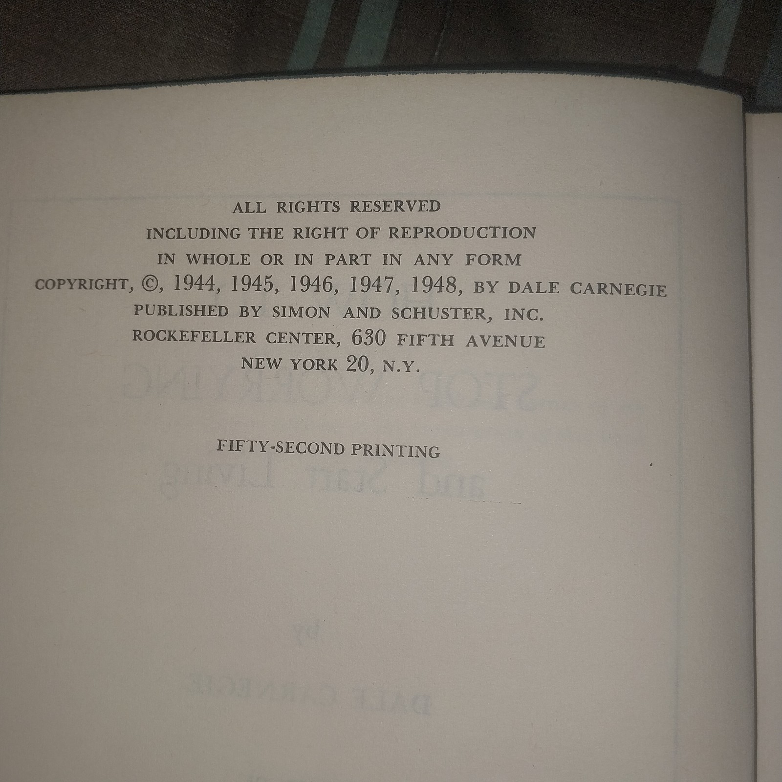 Dale Carnegie How to Stop Worrying and Start Living Hardcover First Edition
