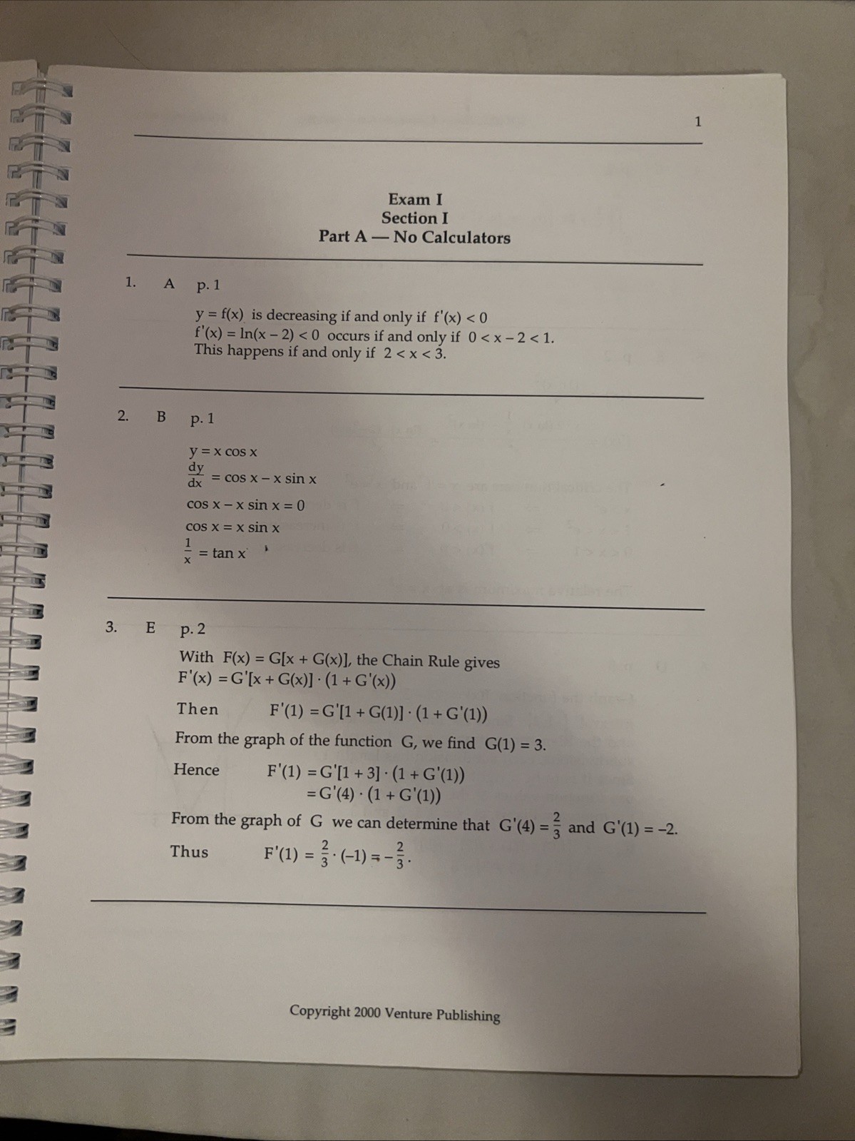 Y2K Preparing For The AP Calculus (AB) Examination Textbook – Vintage – LIKE NEW