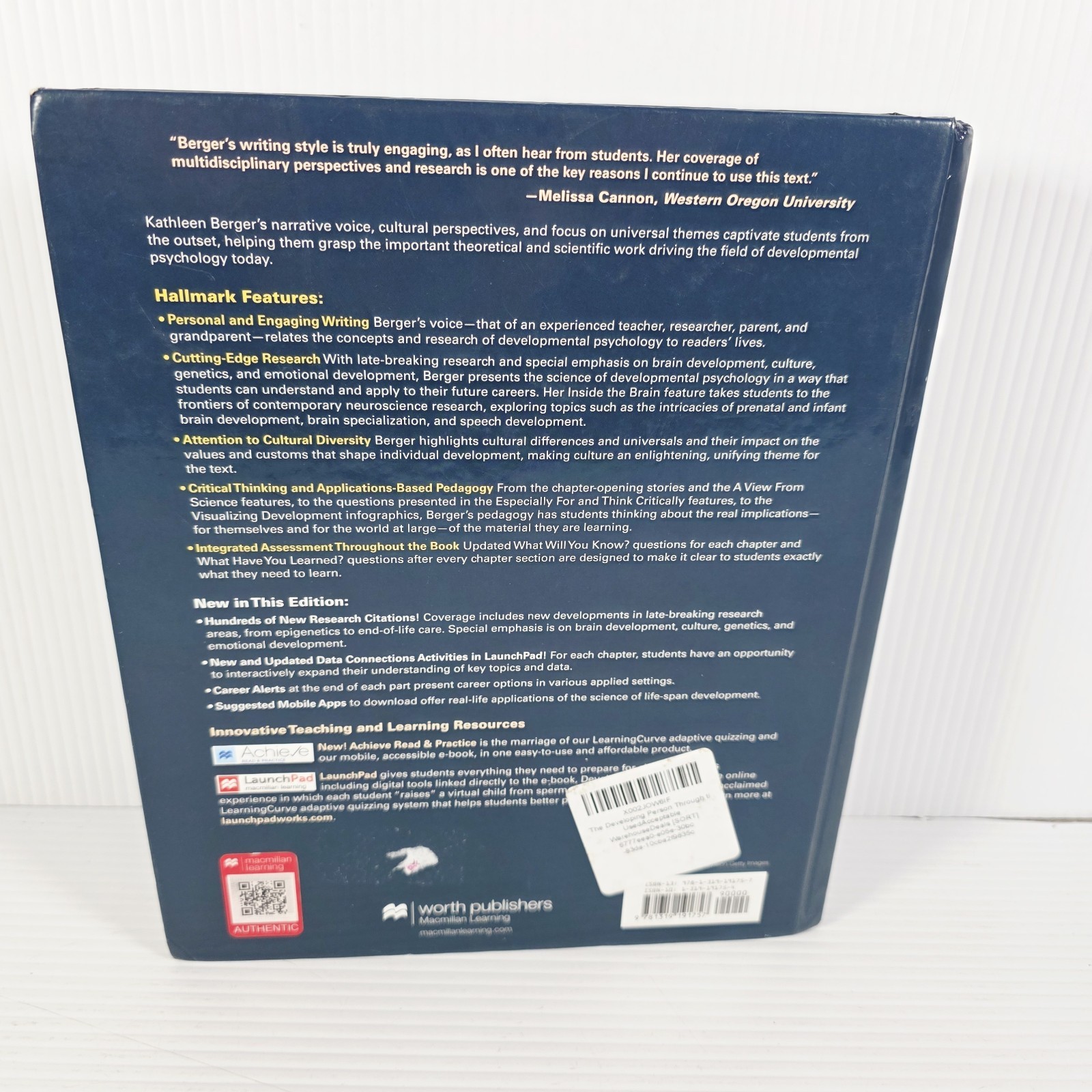 Developing Person Through the Life Span by Kathleen Stassen Berger – Hard Cover