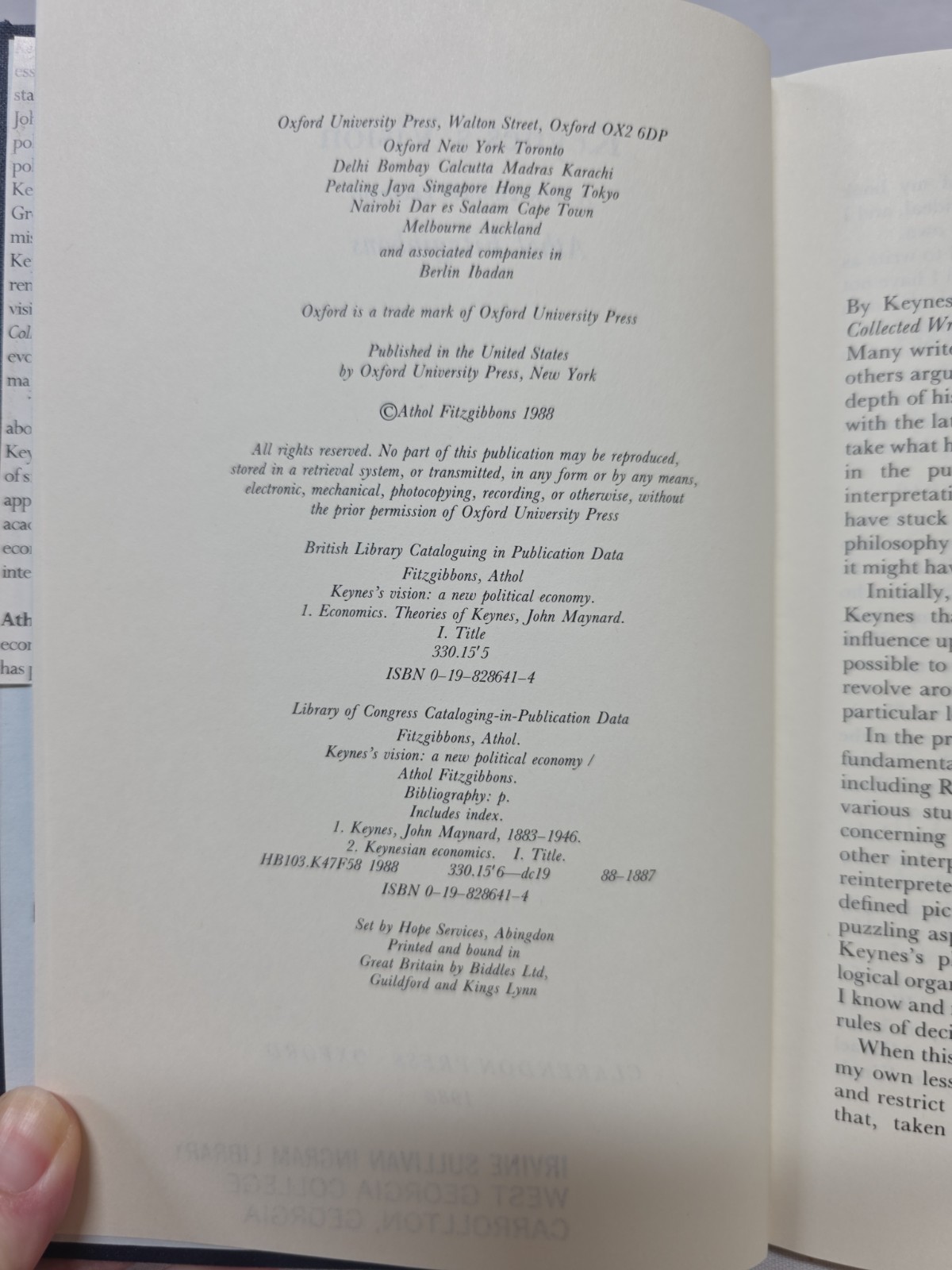 Keynes’s Vision: A New Political Economy (Clarendon) By Fitzgibbons Ex-Library