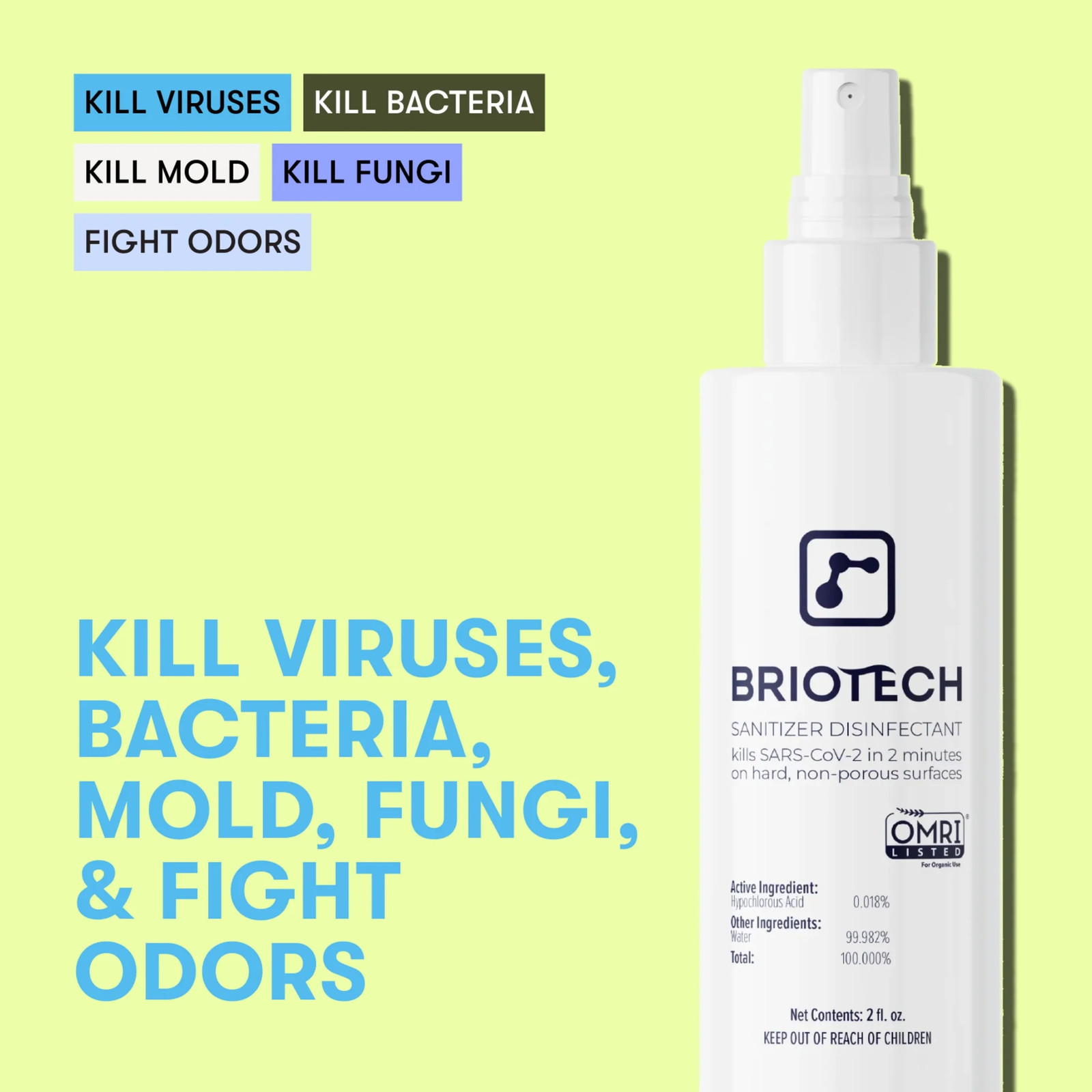 Sanitizer Disinfectant, Kill 99.99% of Viruses & Bacteria, Control Mold, 4 Fl Oz