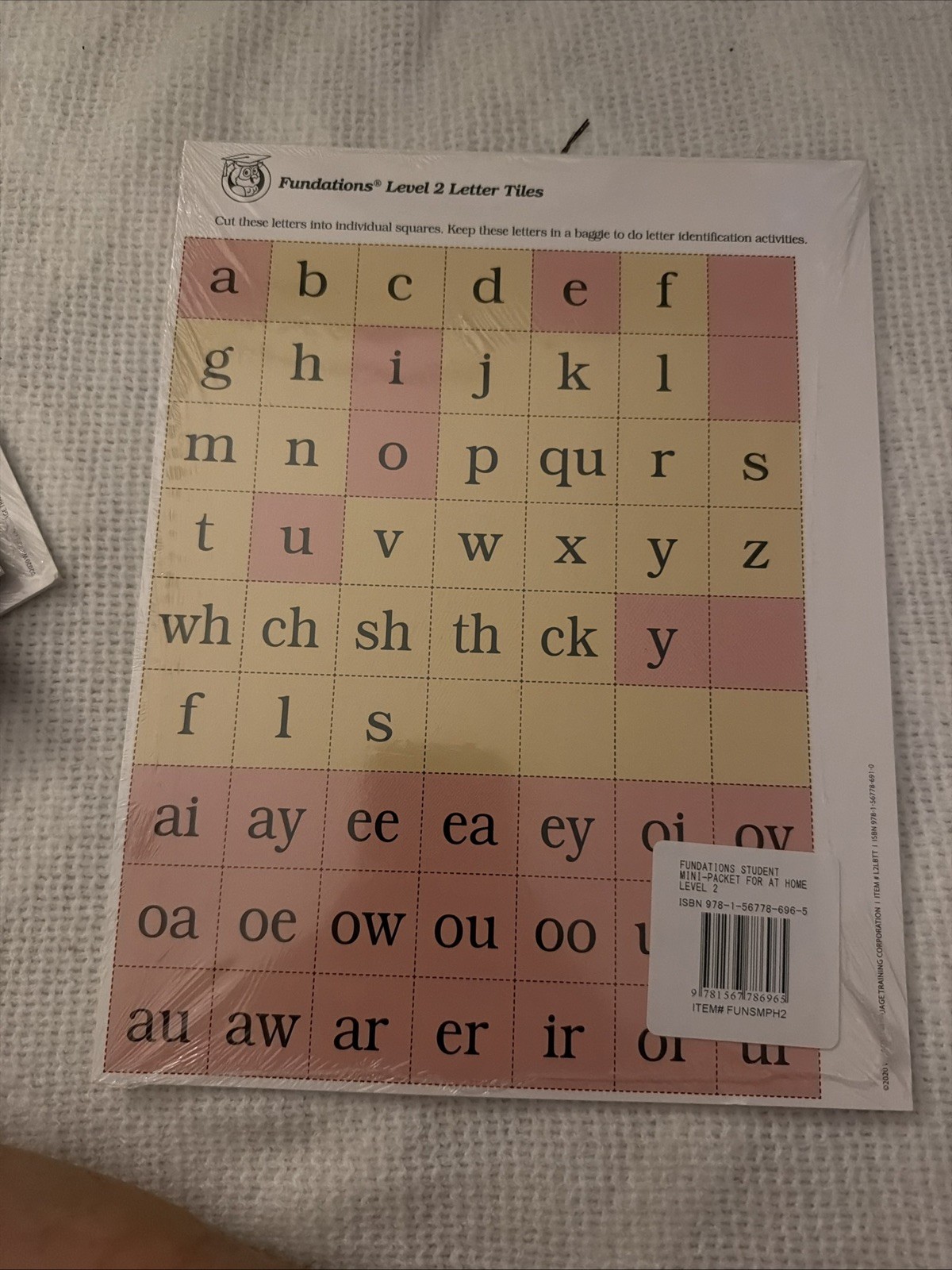 Wilson Fundations Students Mini-Packet Home Support Level 2 Letter Tiles Sealed