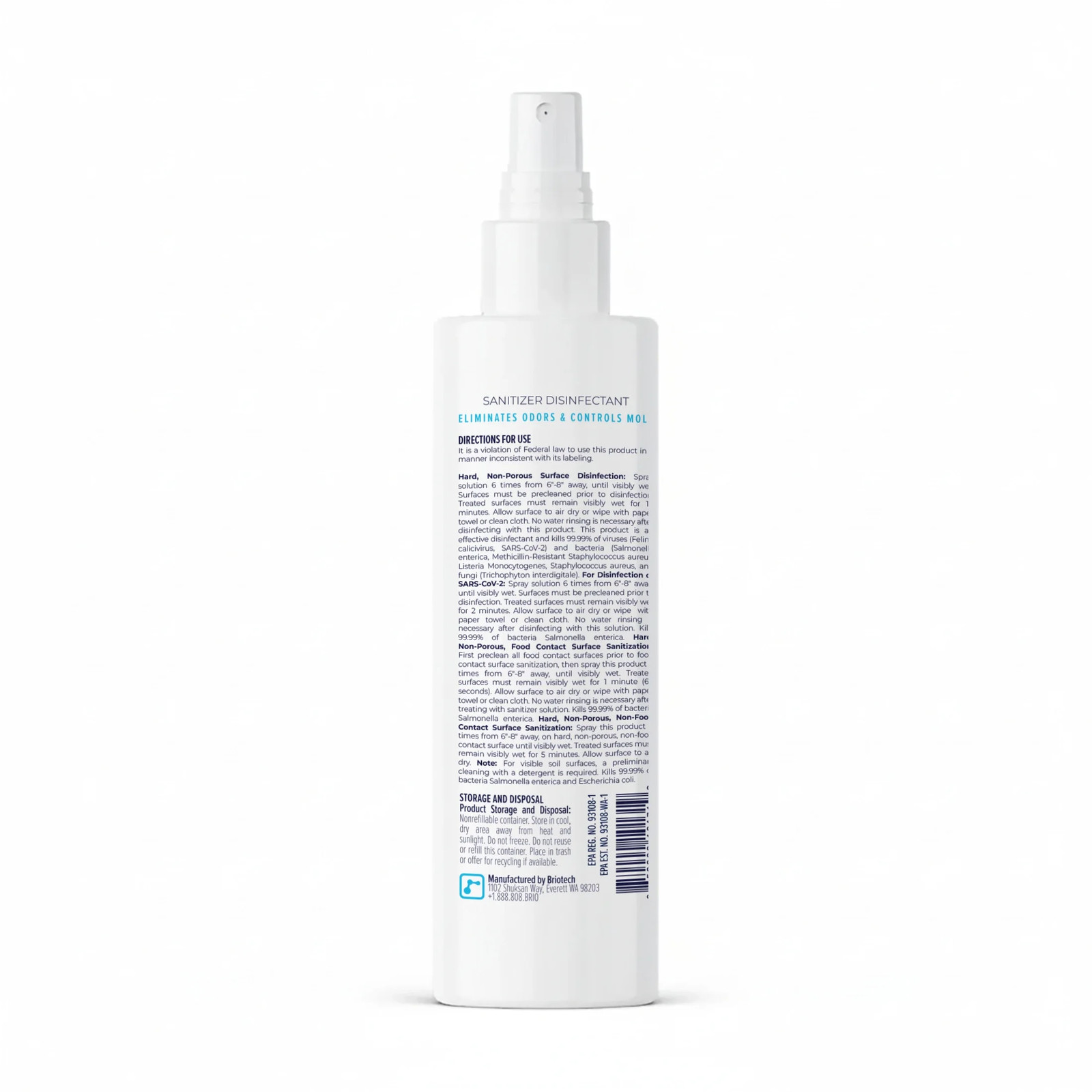 Sanitizer Disinfectant, Kill 99.99% of Viruses & Bacteria, Control Mold, 4 Fl Oz