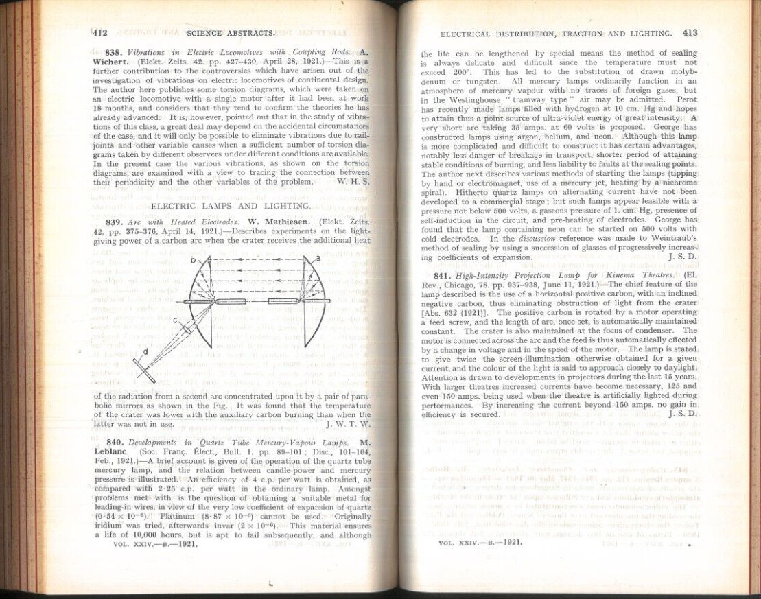 VINTAGE 1921 SCIENCE ABSTRACTS 1921 B ELECTRICAL ENGINEERING 654 PAGES