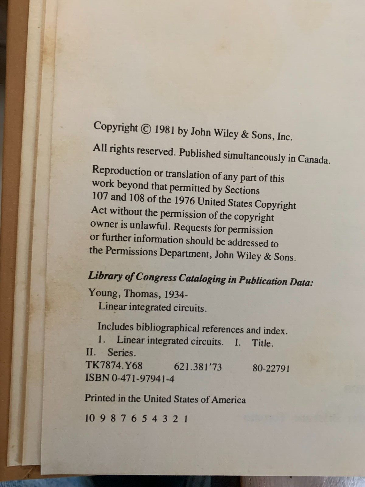 “Linear Integrated Circuits” Hardcover Book by Thomas Young 495 pages.