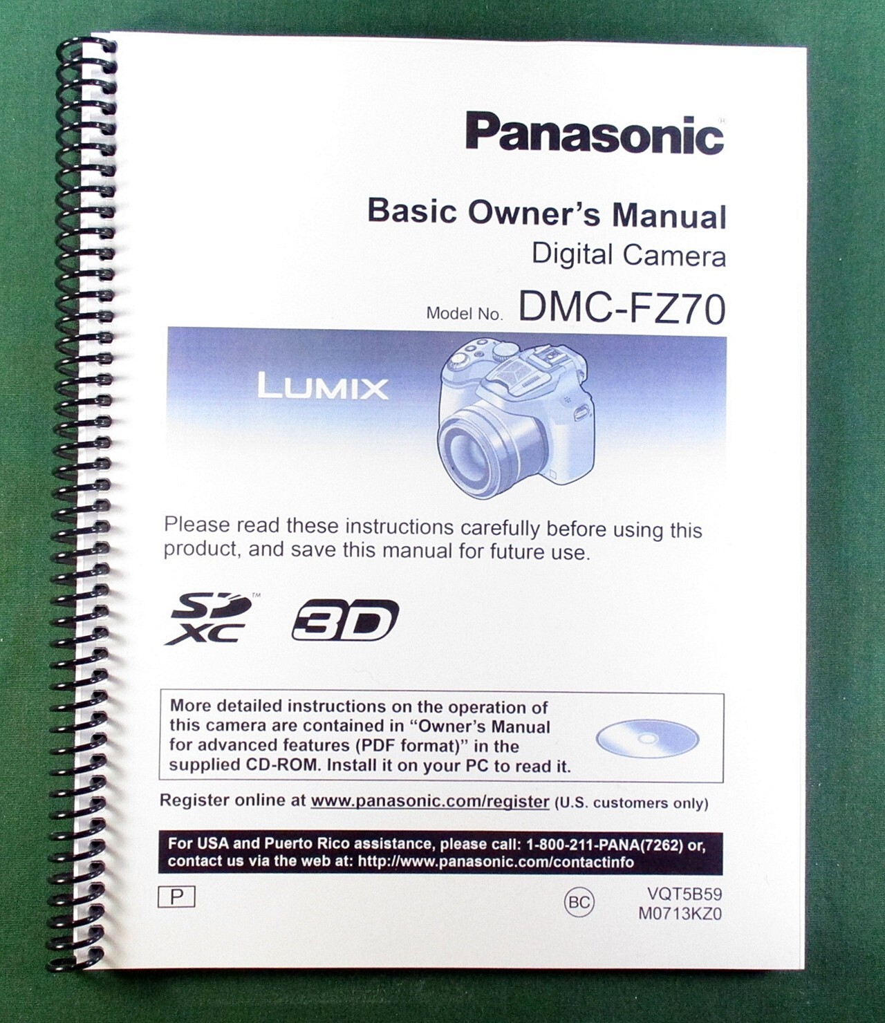 Panasonic Lumix DMC-FZ70 Basic Owner’s Manual: 34 Pages & Protective Covers!