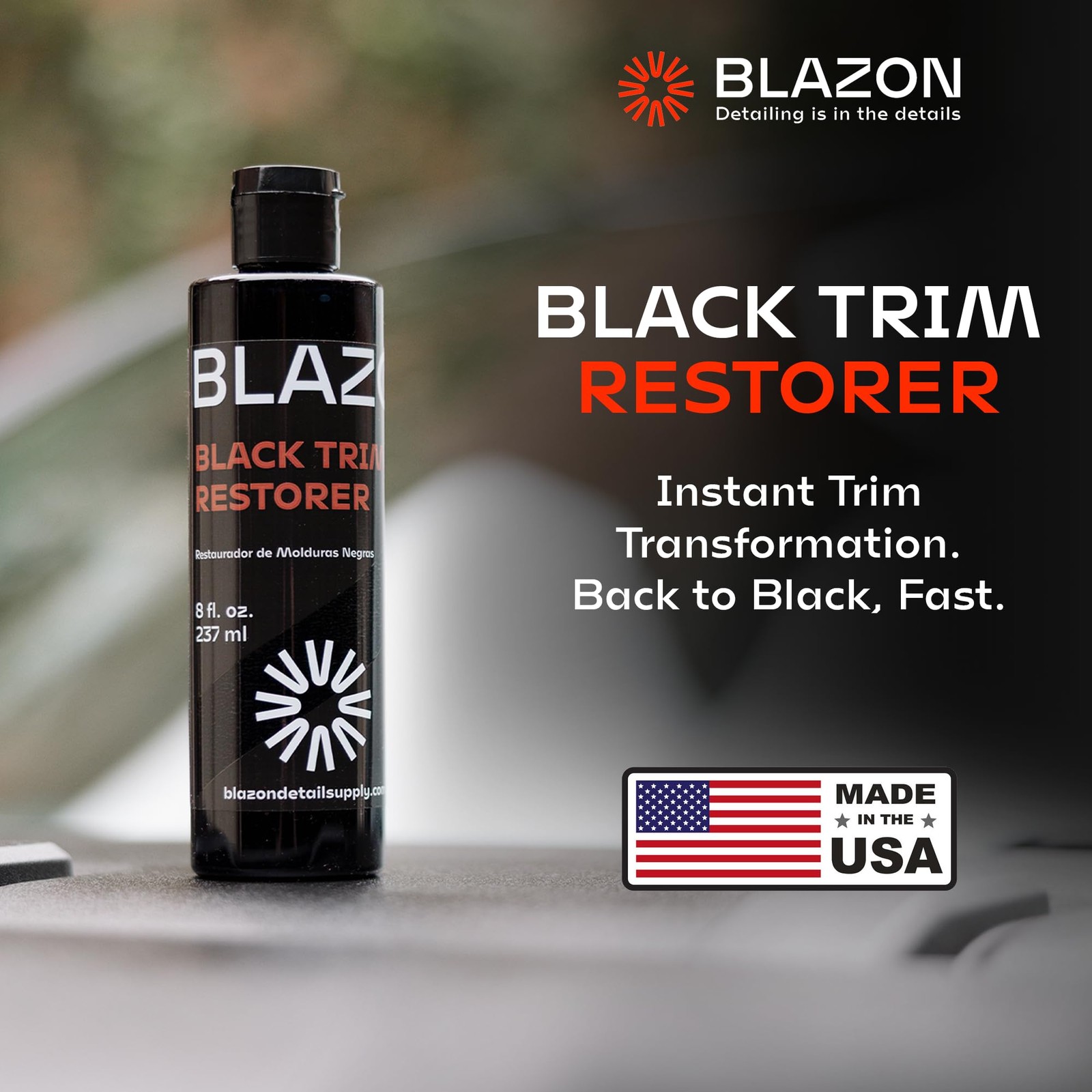 Black Trim Restorer DyeInfused Plastic Restorer for Faded Exterior Trim 4 oz