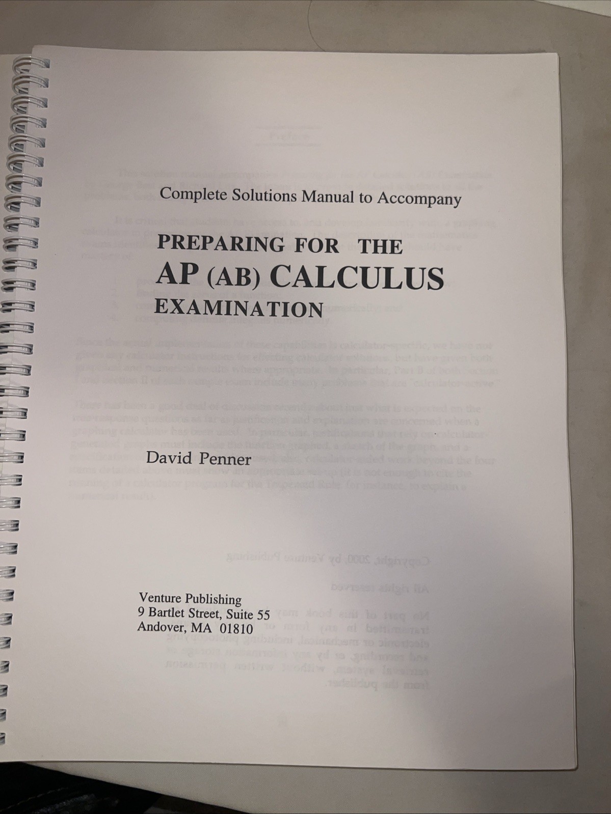 Y2K Preparing For The AP Calculus (AB) Examination Textbook – Vintage – LIKE NEW