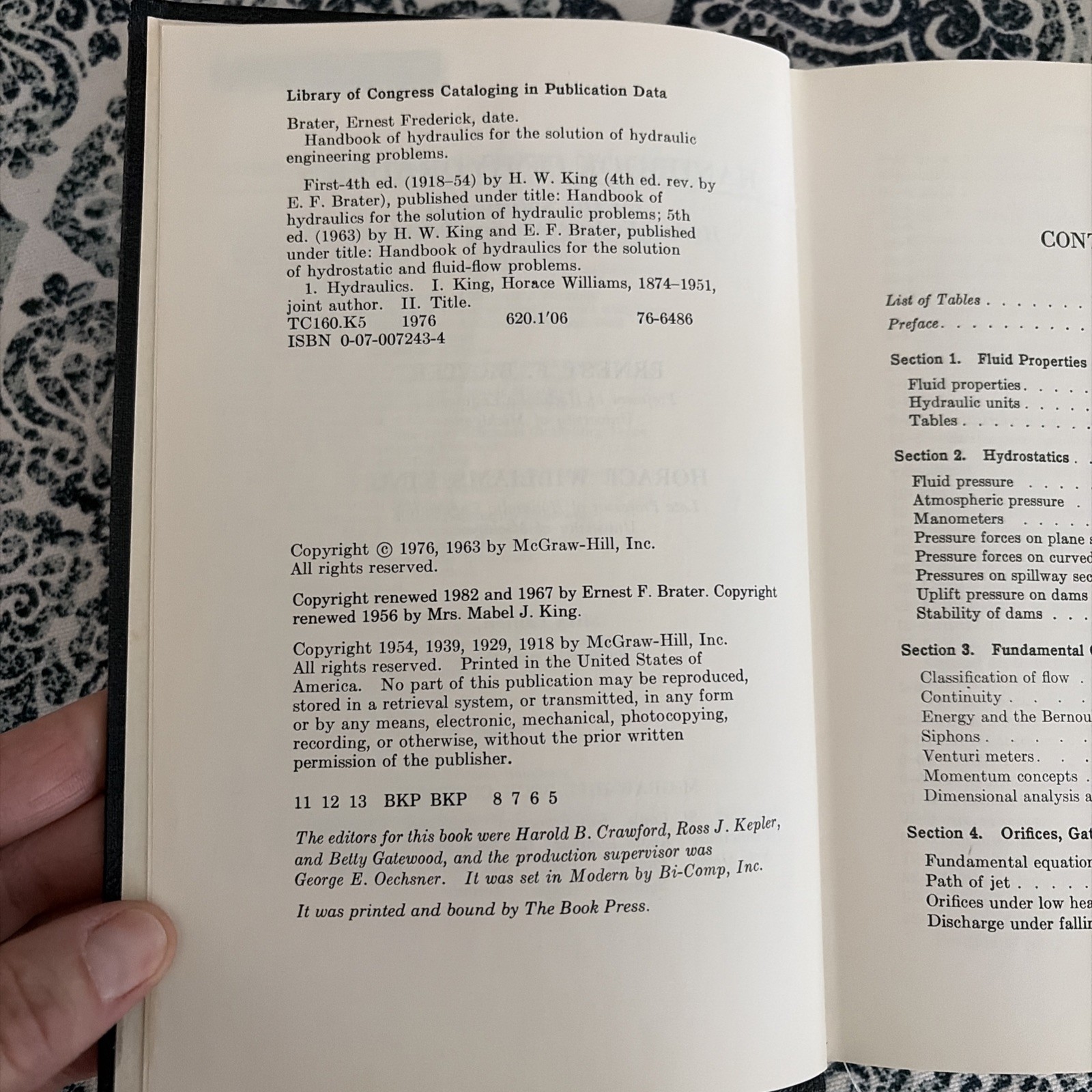 Handbook of Hydraulics King & Brater Sixth Edition 1976