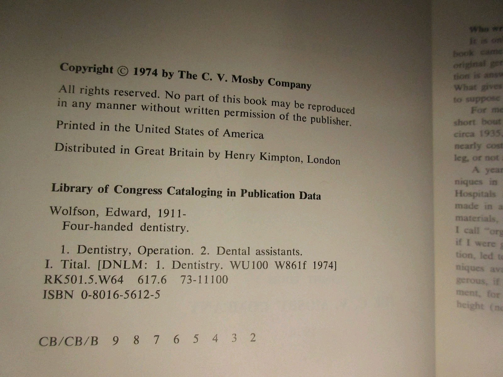 Four-Handed Dentistry for Dentists and Assistants 1975 Hardcover Edward Wolfson