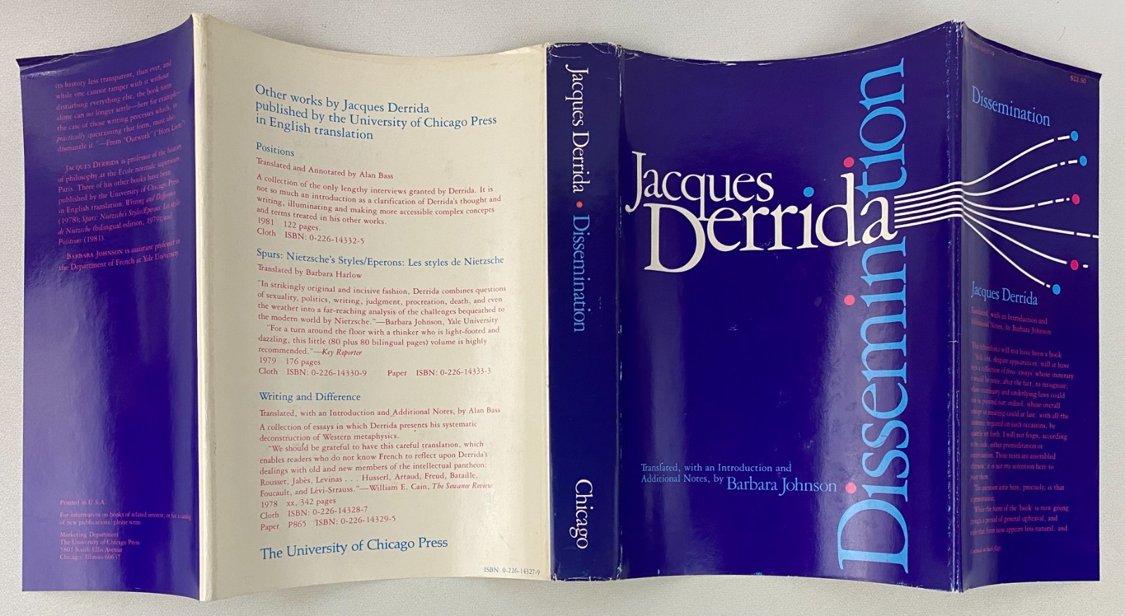 Jacques Derrida DISSEMINATION 1981 1st American edition Hardcover w/jacket Good