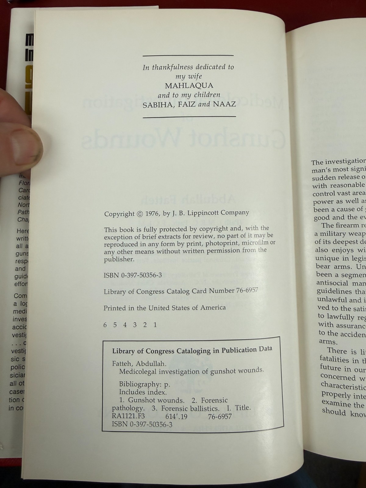 Medicolegal Investigation of Gunshot Wounds Hardcover Adbullah Fatteh DJ 1976