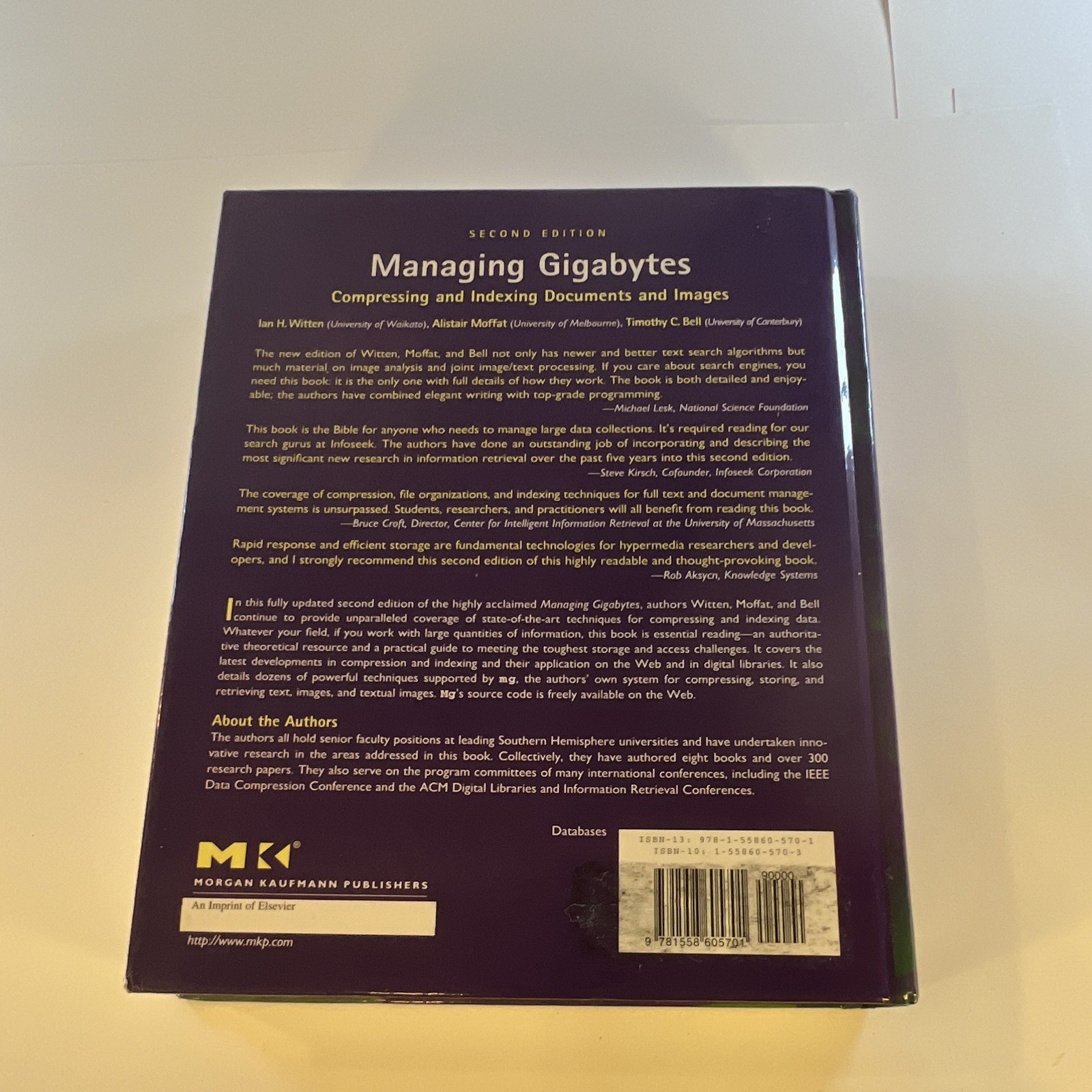 Morgan Kaufmann Managing Gigabytes 2nd Ed Witten/Moffat/Bell 1999 HC 519p