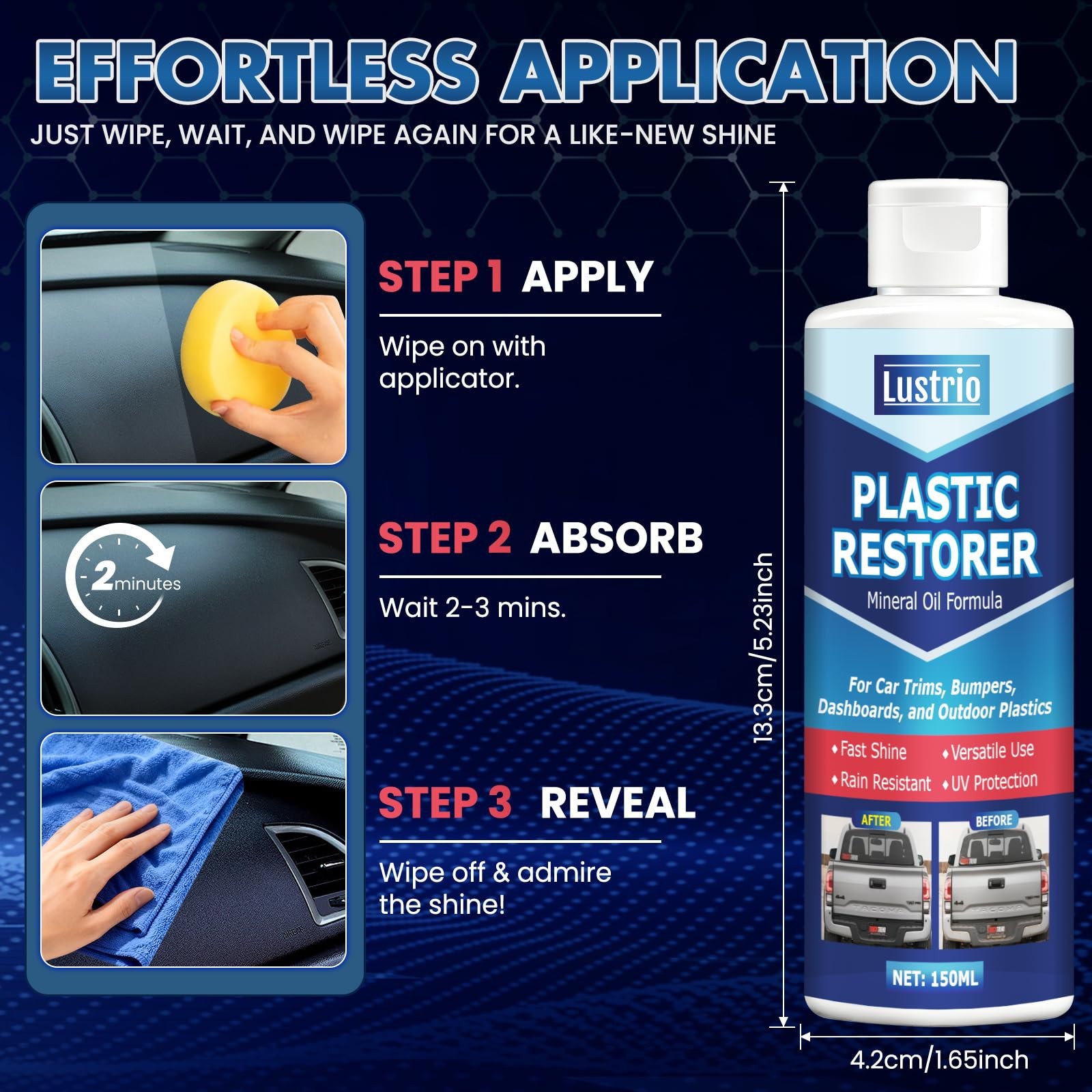 Plastic Trim Restorer UV Protection, Prevents Fading & Cracking, 5oz/150ml