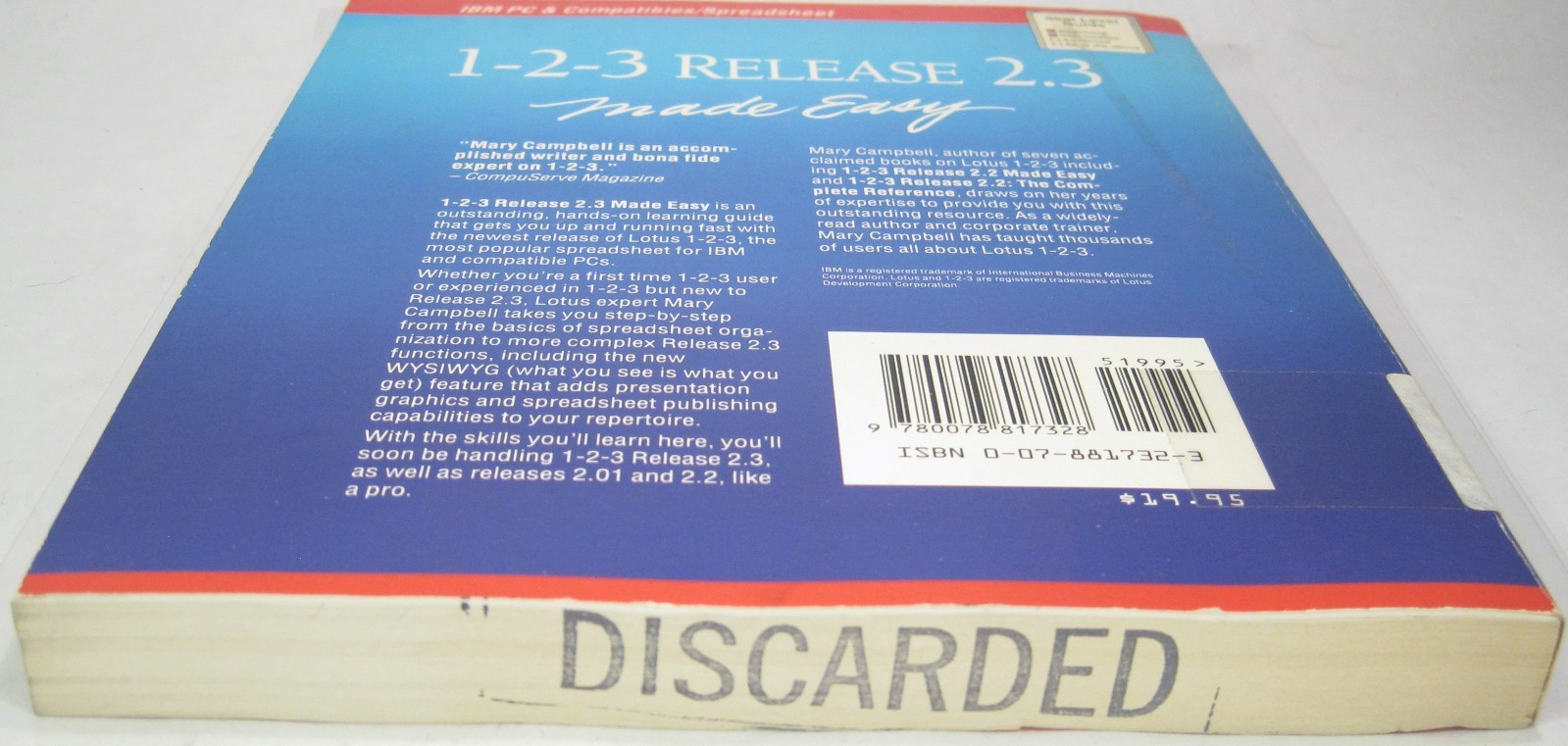 Osborne McGraw-Hill 1991 1-2-3 Release 2.3 Made Easy by Mary Campbell Guide Book