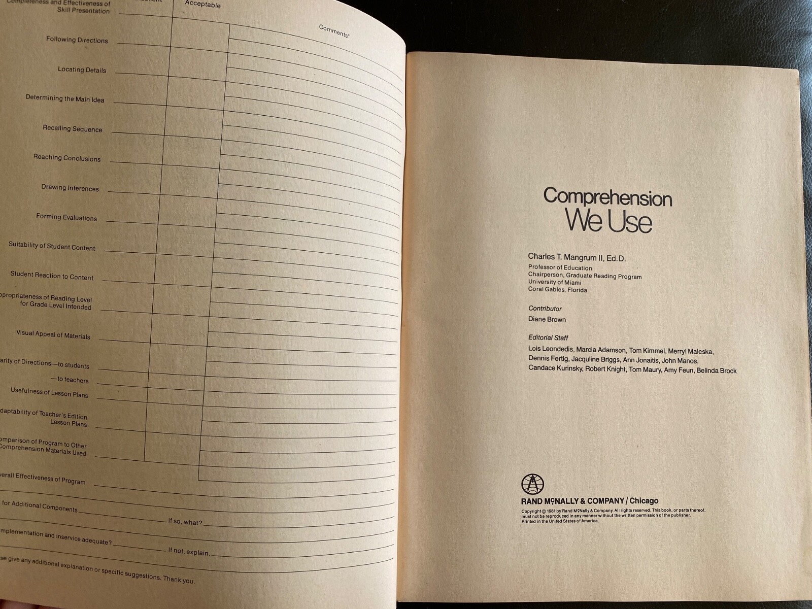 Vintage 1981 Teacher’s Edition Comprehension We Use Book A Rand McNally