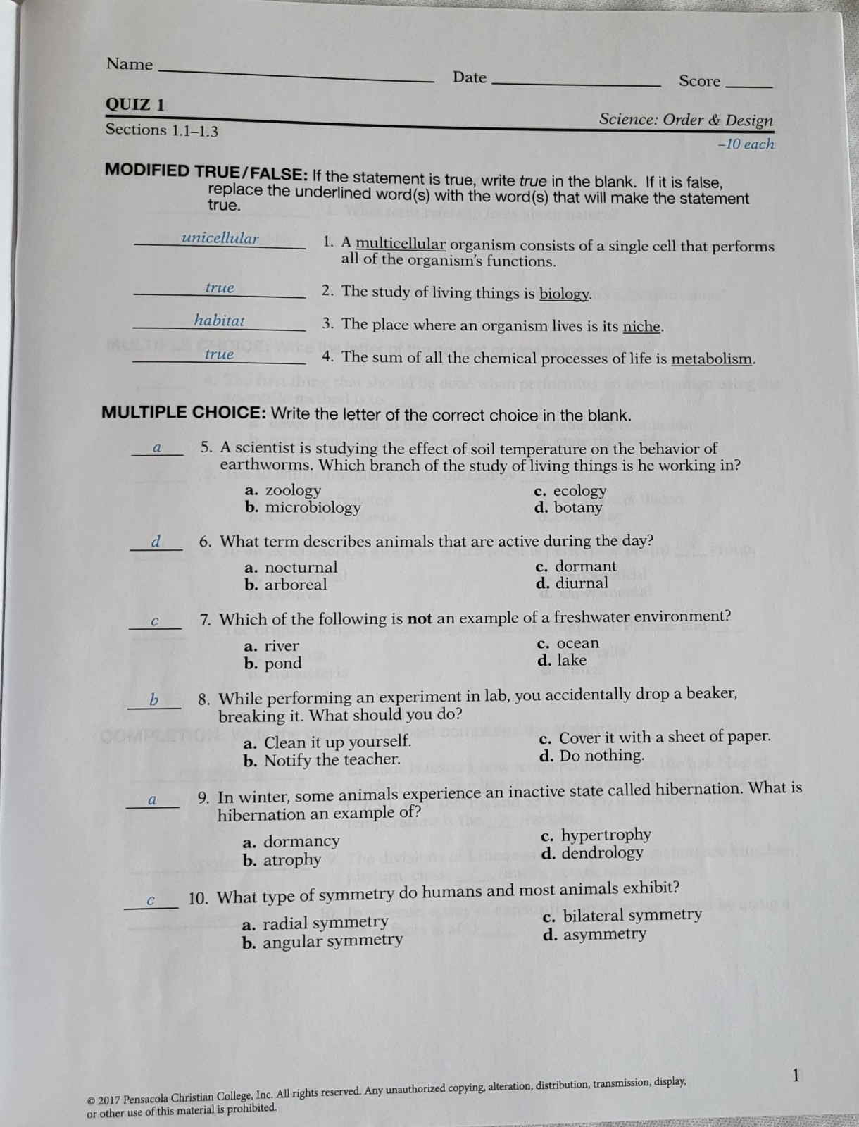 Abeka Grade 7 Science Order & Design, 2nd Edition (Current), Complete Set,