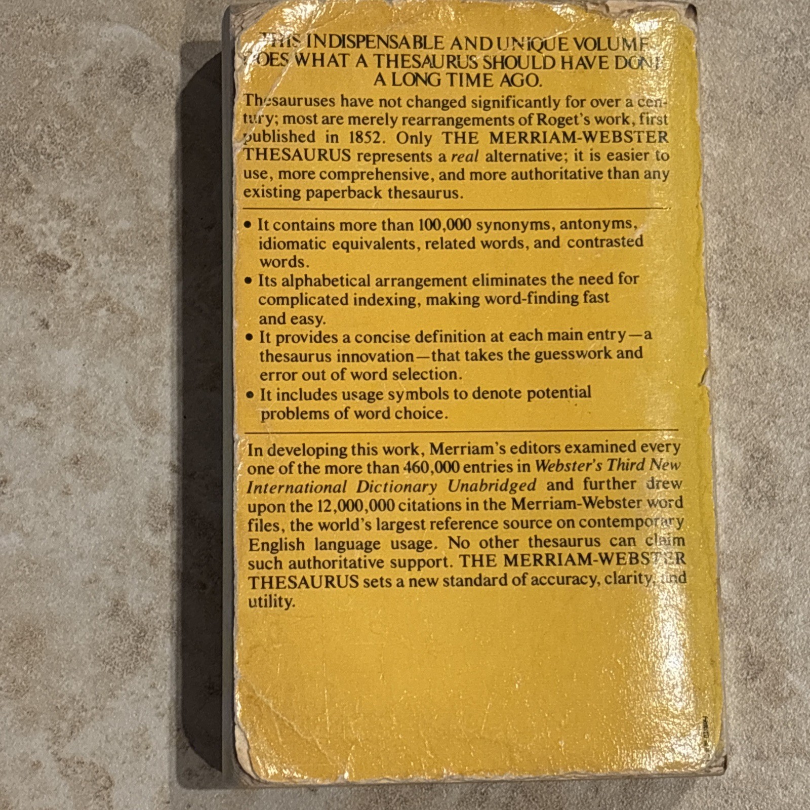 Merriam-Webster Thesaurus Paperback Book 1978 1st Pocket Books Printing