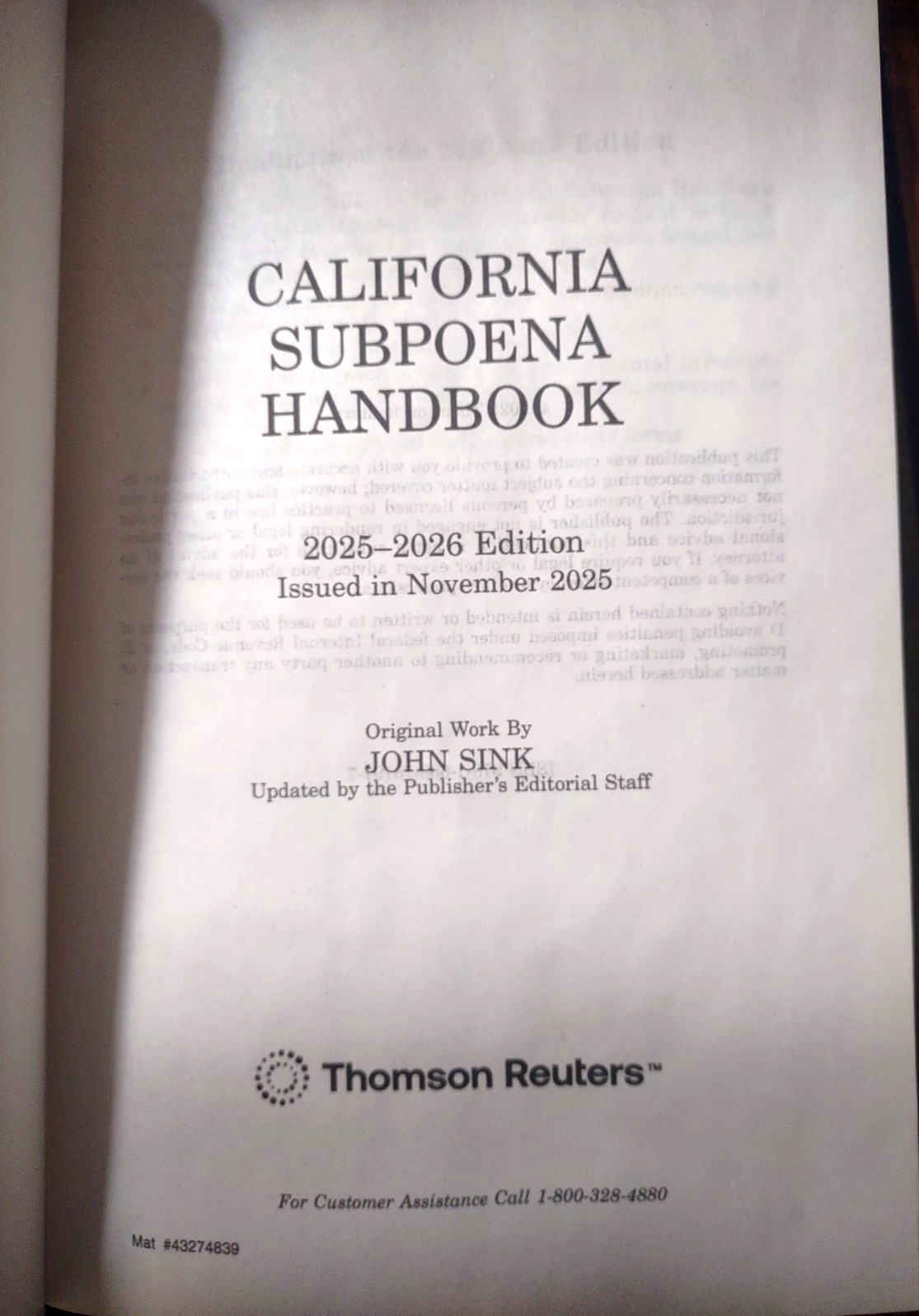 2025-2026 California Subpoena Handbook, John Sink, Thomson Reuters