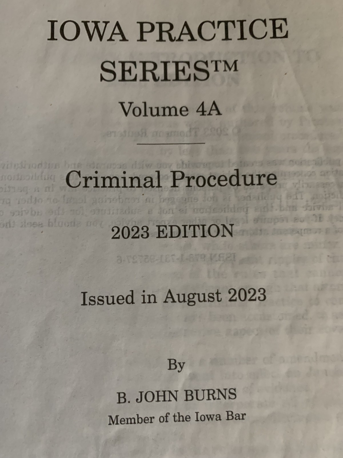 2023 2024 Iowa Practice V.4A Criminal Procedure 9781668788899 THOMSON REUTERS 4A