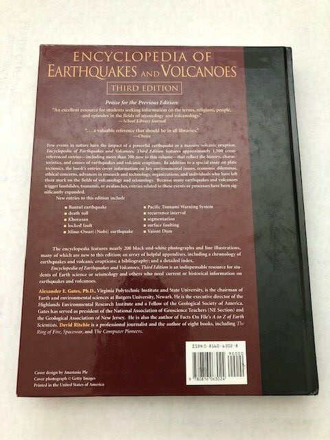 Encyclopedia of Earthquakes and Volcanoes by Gates & Ritchie, 346 pages clean