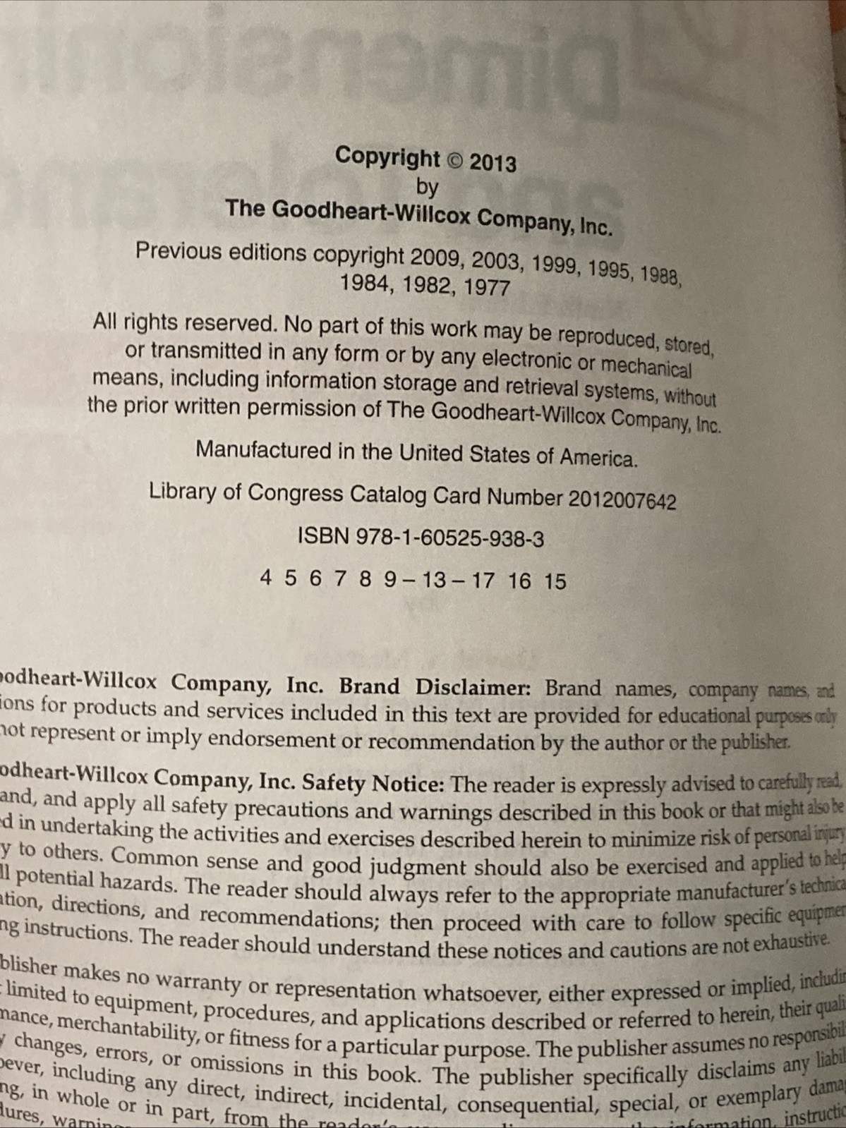 Goodheart-Willcox Geometric Dimensioning and Tolerancing 9th Ed Madsen Paperback