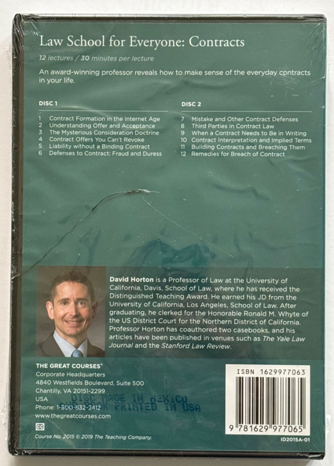 Great Courses : Law School for Everyone Contracts by Horton Book & DVDs 2019 NEW