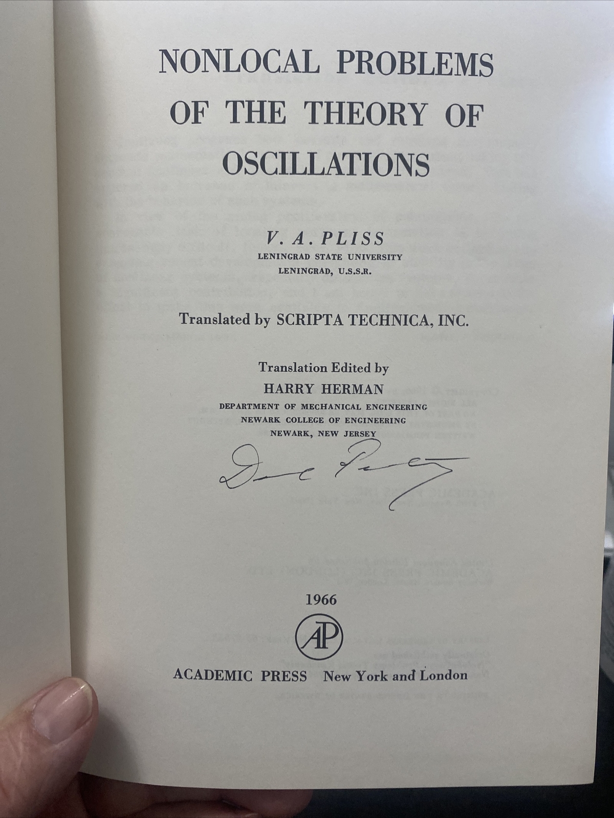 NONLOCAL PROBLEMS OF THE THEORY OF OSCILLATIONS By V A Pliss – Hardcover