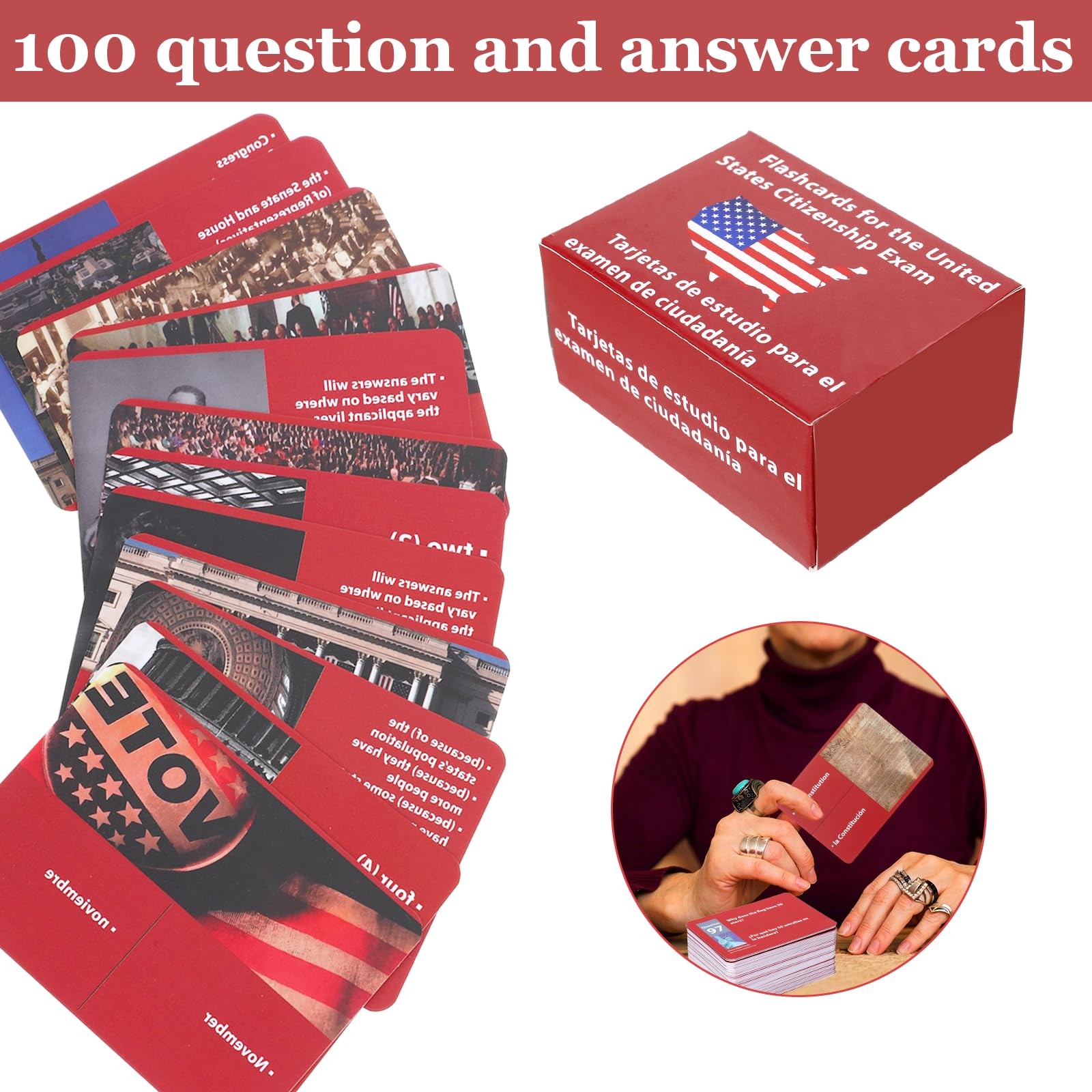Us Citizenship Test Study Guide 3.5 inches x 2.6 x 0.1 inches, Red