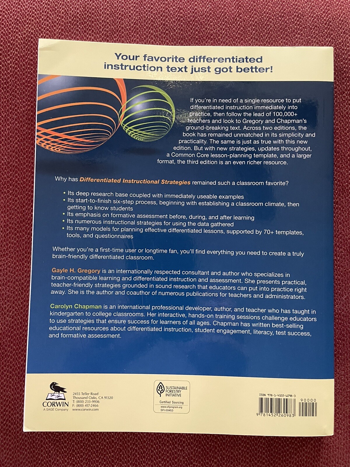 Differentiated Instructional Strategies : One Size Doesn’t Fit All; Gregory/Chap