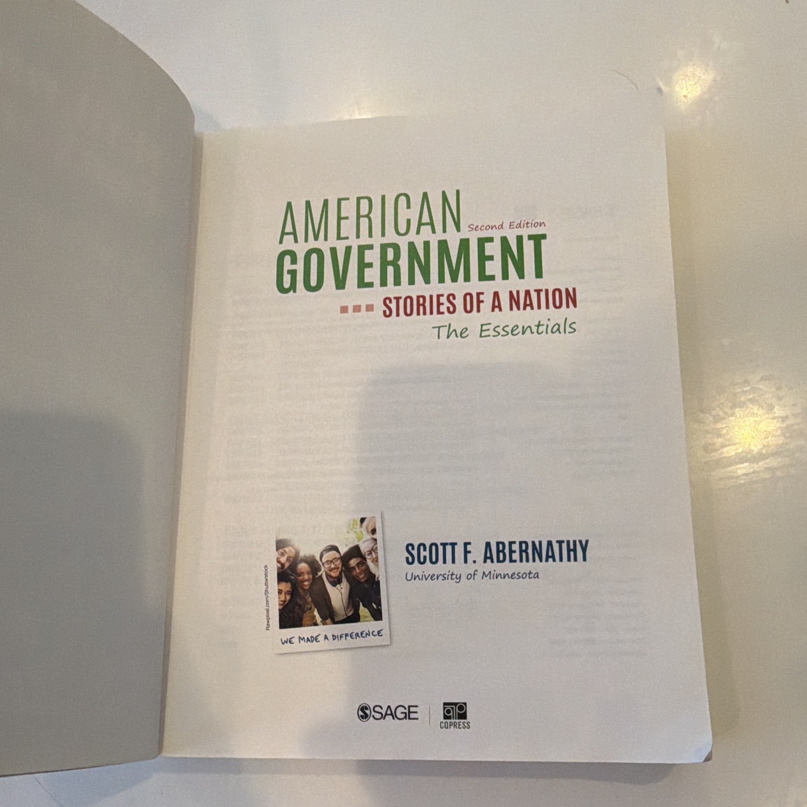 SAGE CQ Press American Government Stories of a Nation Essentials 2nd 2016 PB