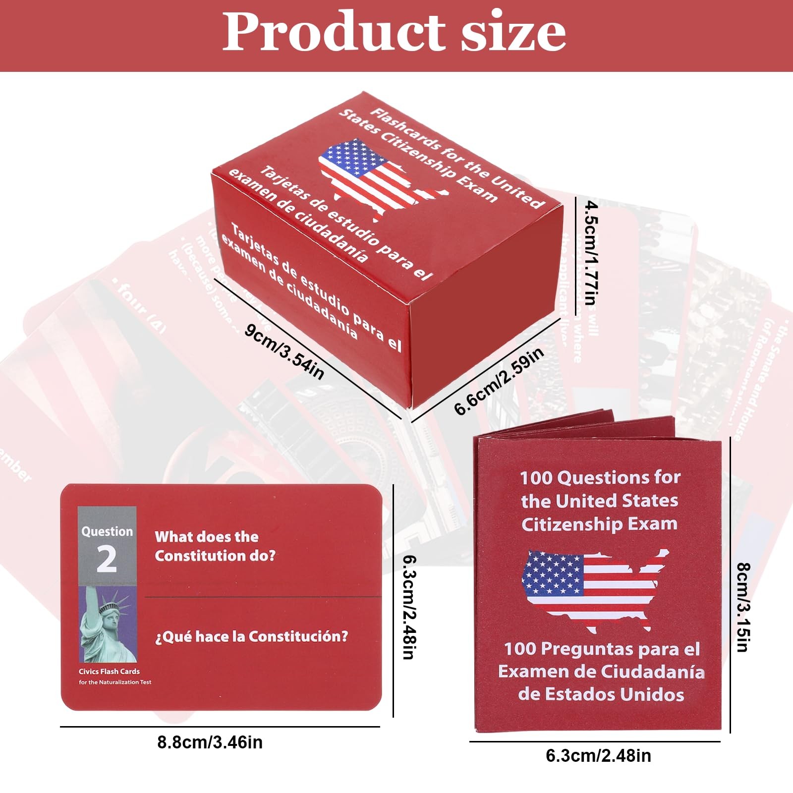 Us Citizenship Test Study Guide 3.5 inches x 2.6 x 0.1 inches, Red