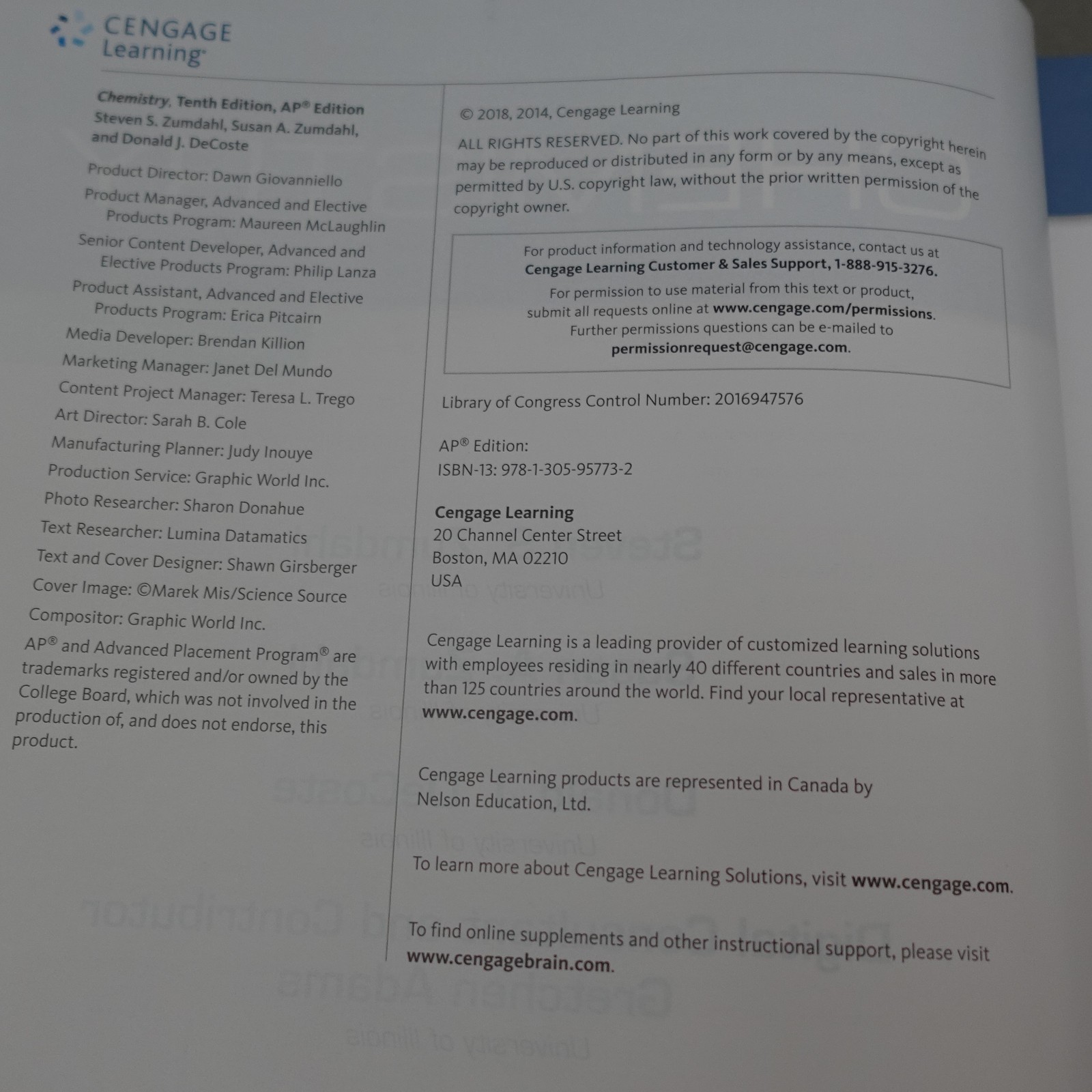 Chemistry AP Edition 10th Hardcover by Zumdahl Textbook