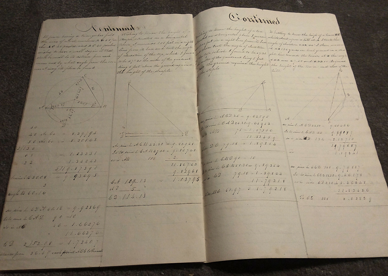 Orig 1837 Collection of Handwritten GEOMETRY PROBLEMS in SURVEYING – 28 pages