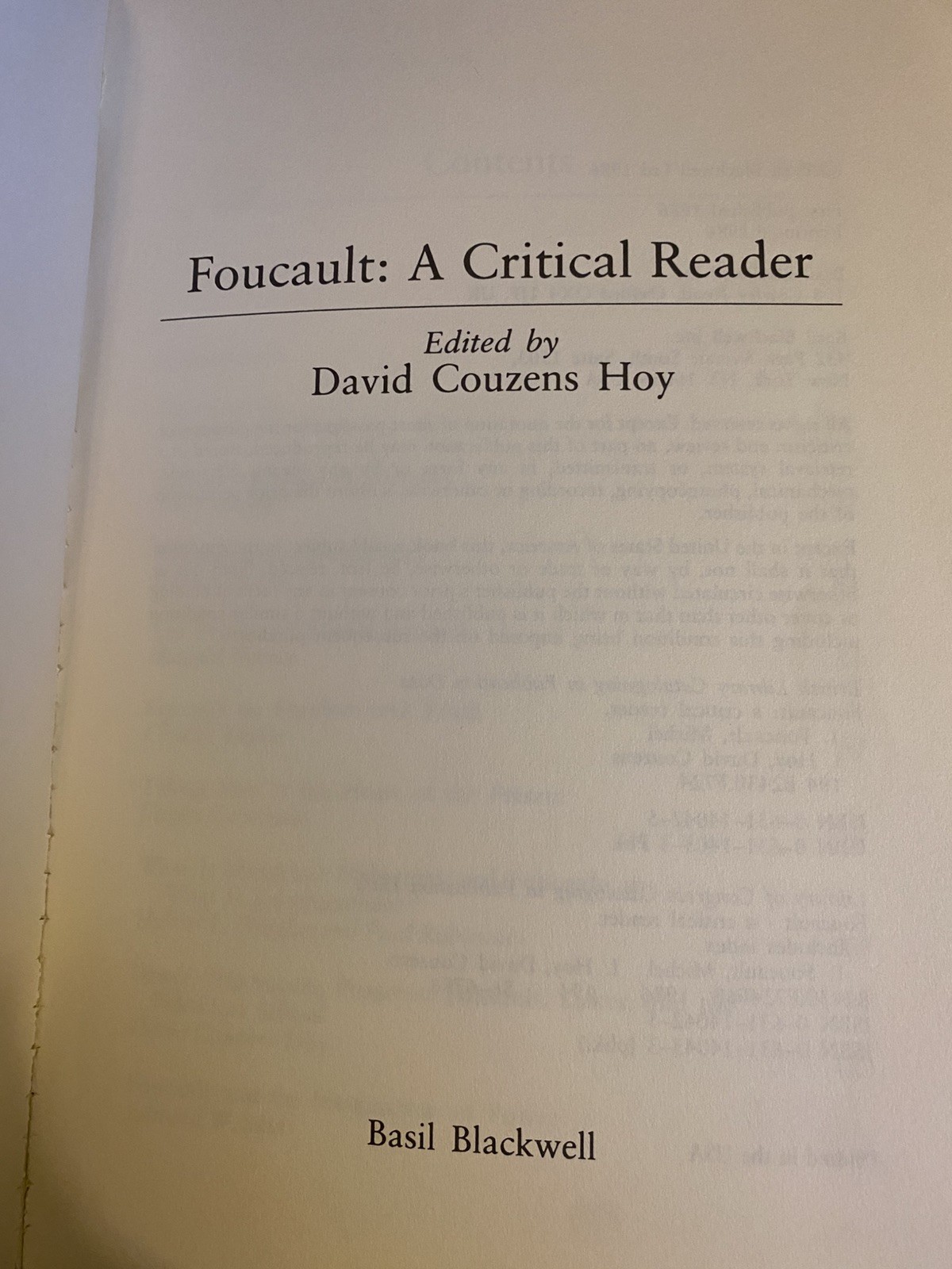 Foucault : A Critical Reader 1986 paperback VGC