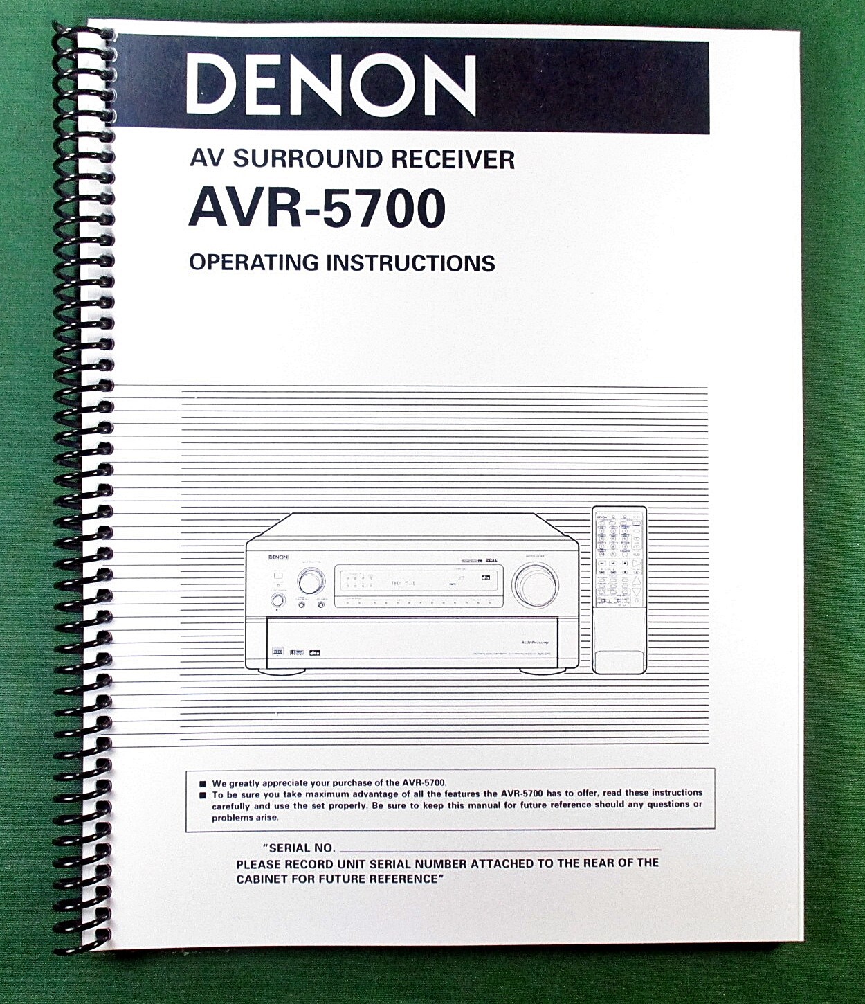 Denon AVR-5700 Instruction Manual: 64 Pages & Protective Covers!