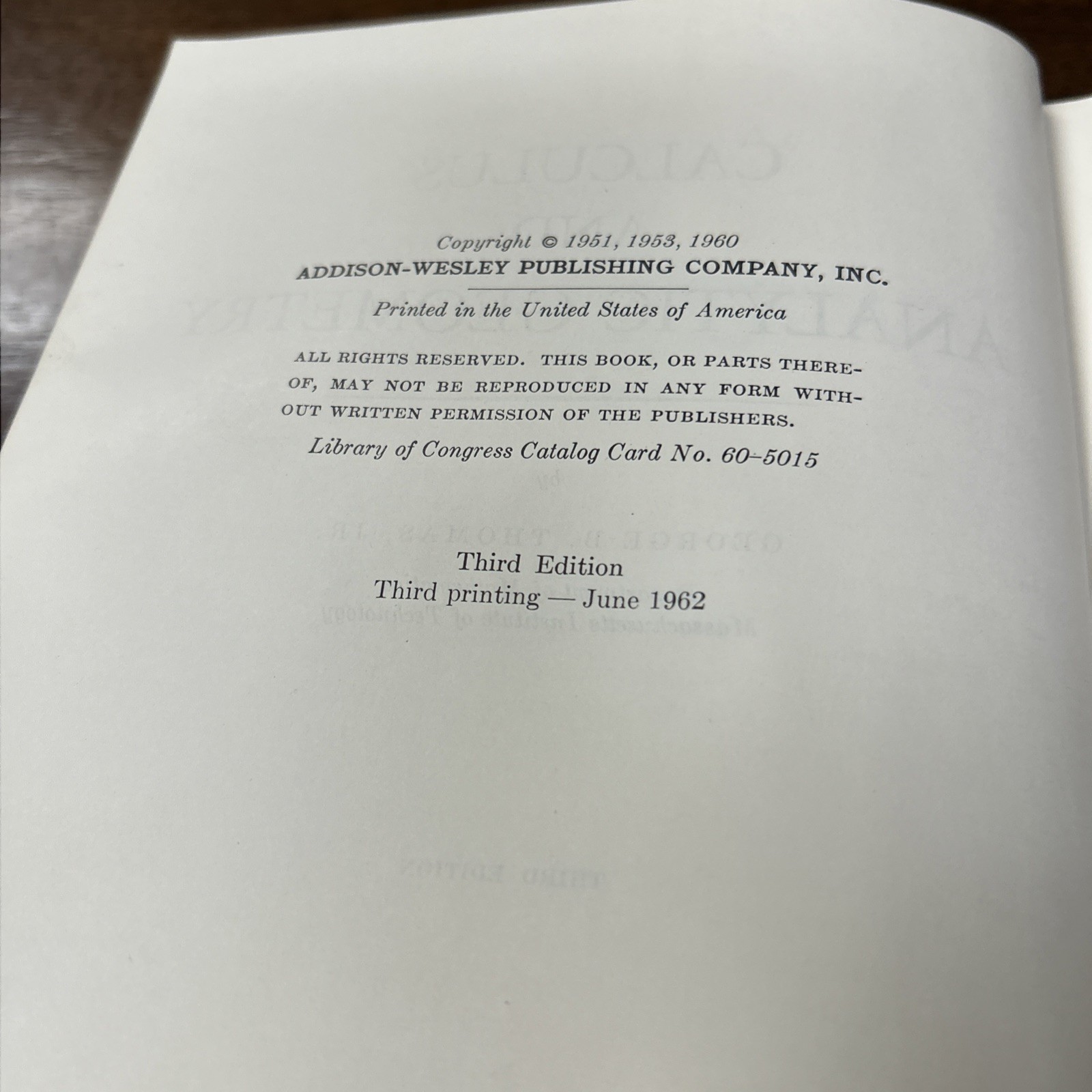 Calculus and Analytic Geometry by George B. Thomas Jr. 1961 3rd Ed. Hardcover