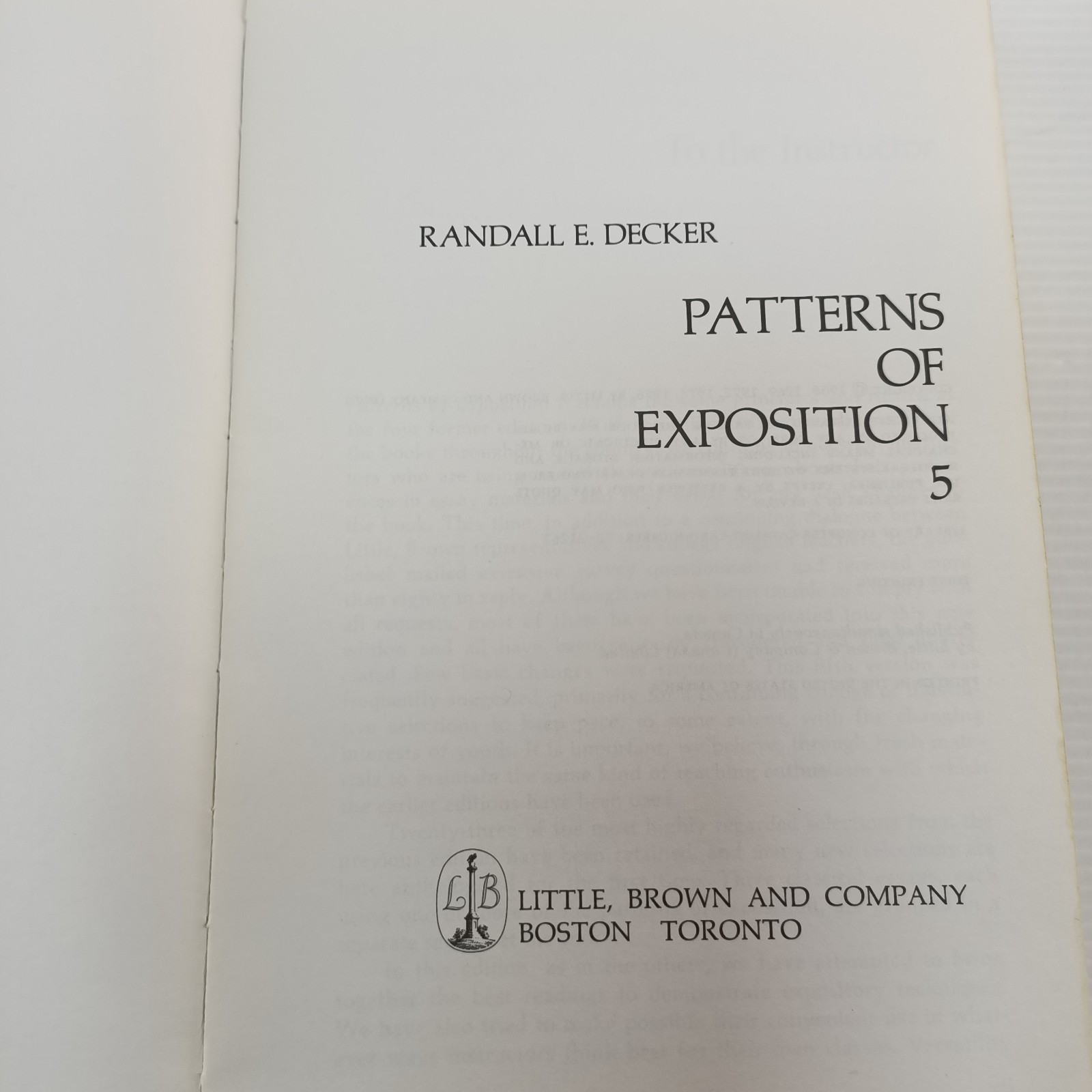 Patterns Of Exposition 5 + Instructor’s Manual Randall Decker 1976 Book Bundle