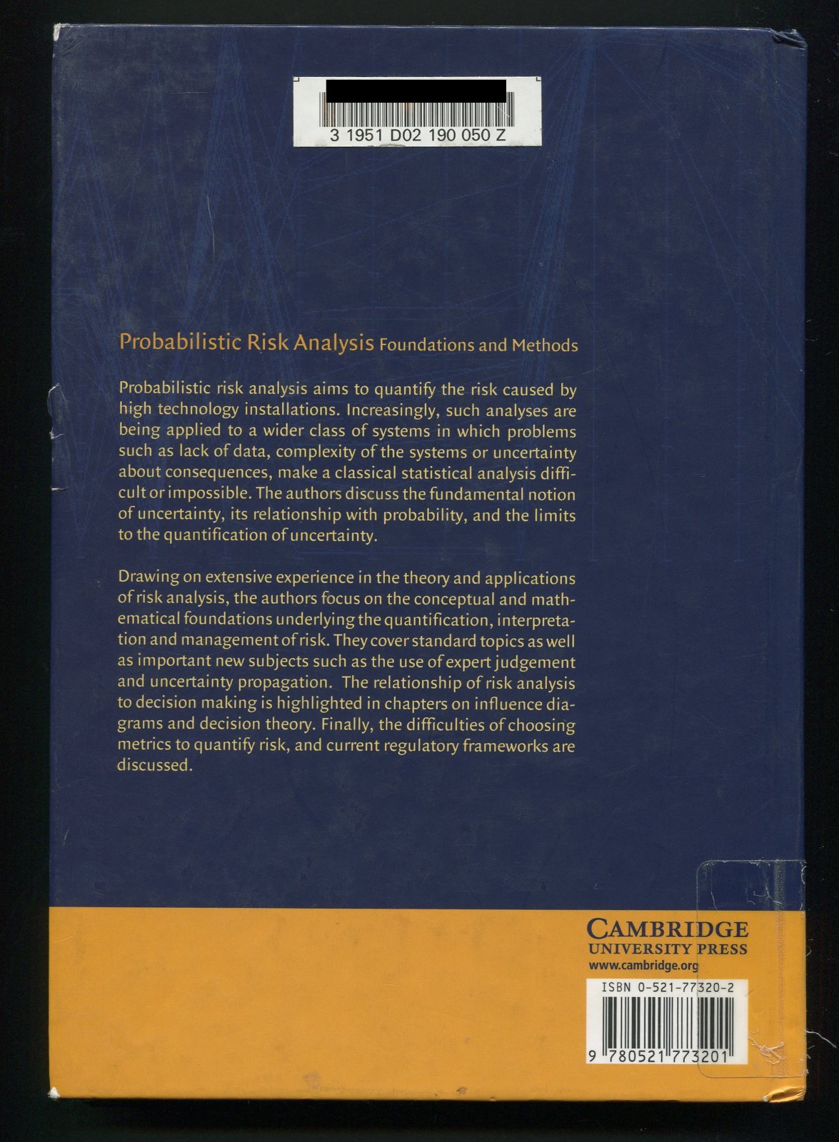 Probabilistic Risk Analysis Foundations and Methods by Tim Bedford, Roger Cooke